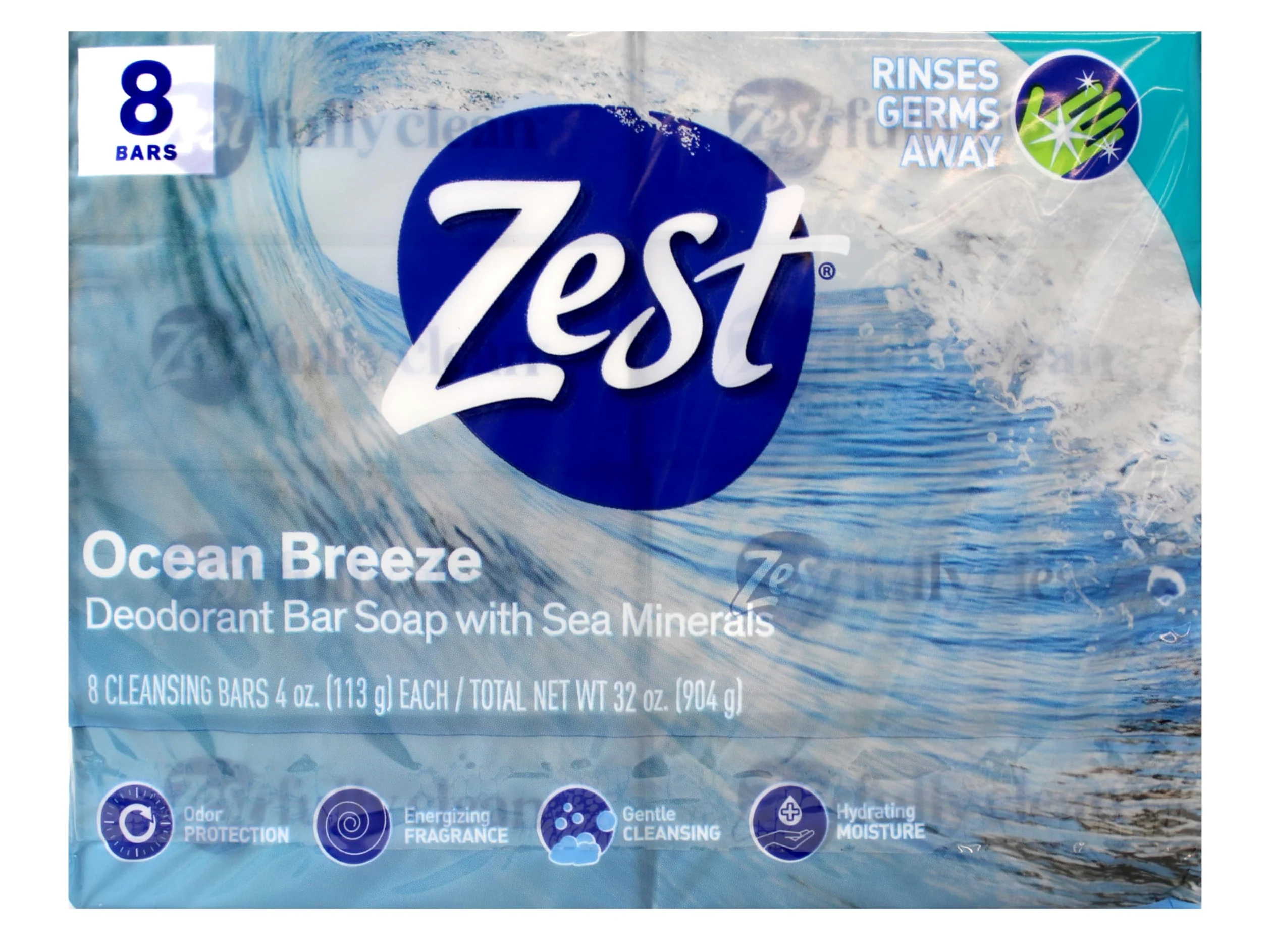Zest – brisa del océano refrescante Bar Jabón, 4 oz, 8 Count