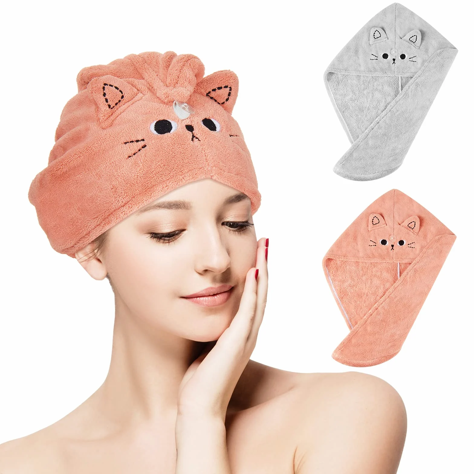 Tatuo Toalla de Microfibra para Cabello Turbante de Secado Rápido Absorbente Mujer Rosa Oscuro