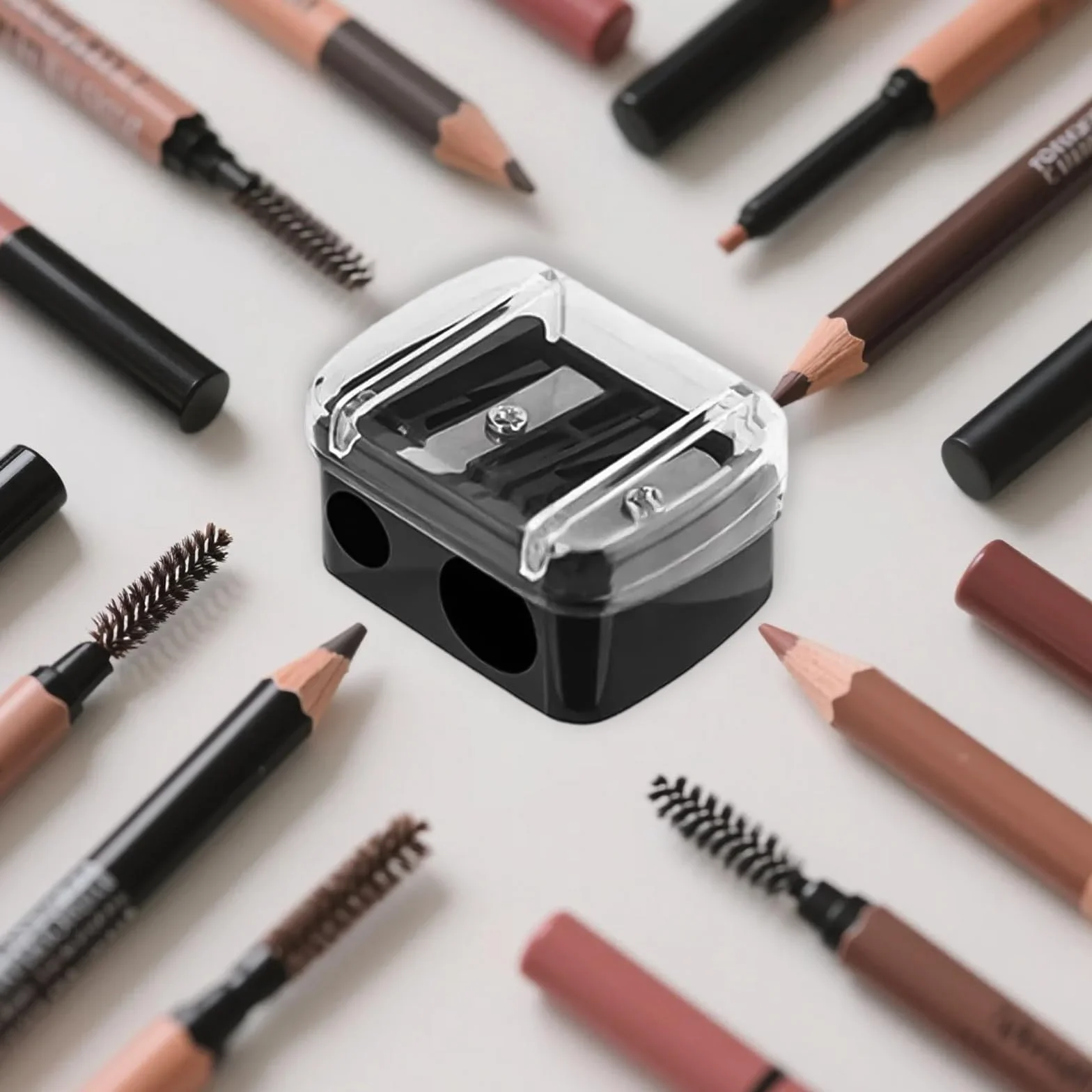 Sacapuntas Doble para Lápices Cosméticos, Profesional para Ojos, Cejas y Labios, Doble Agujero para Lápices Finos y Jumbo (Negro)