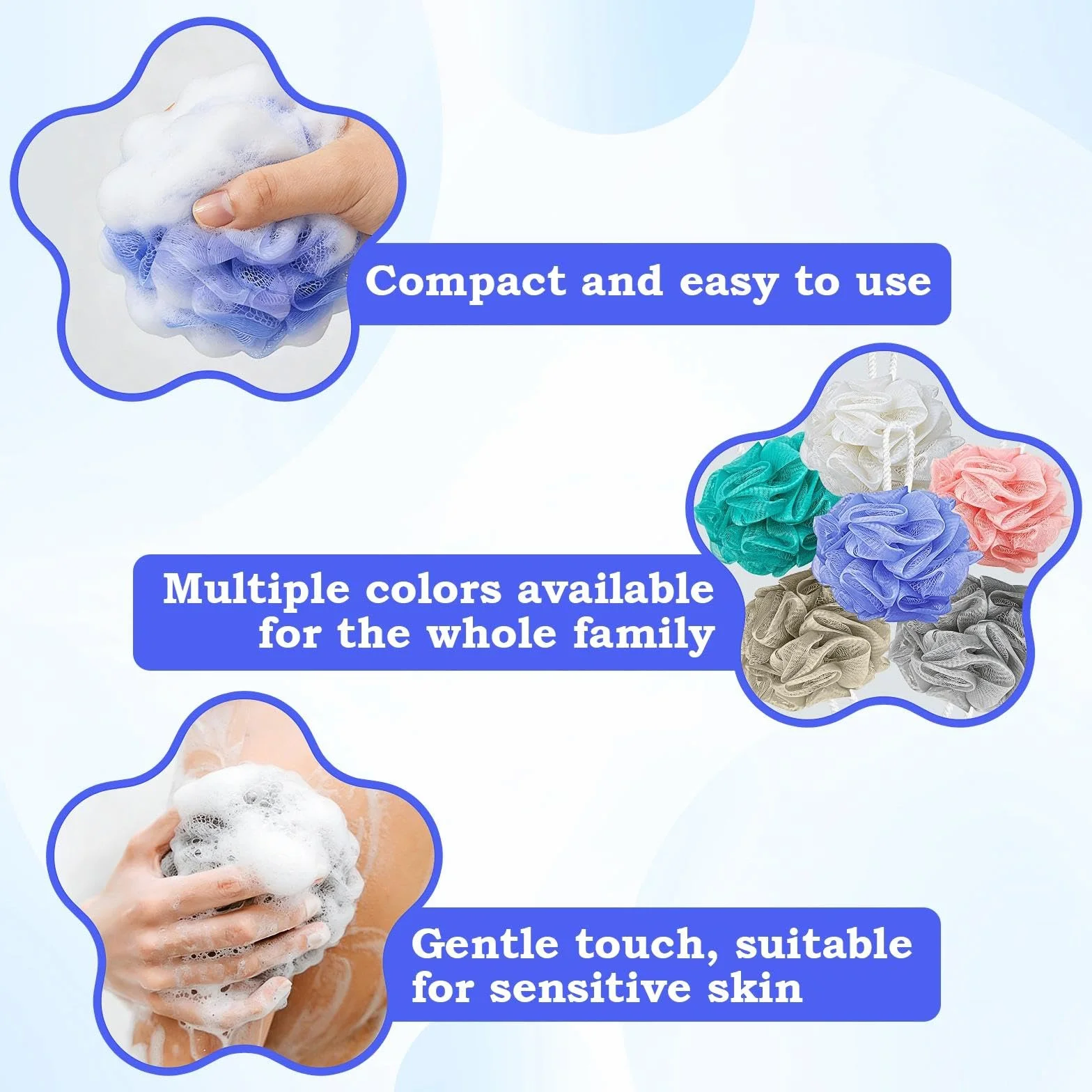 Esponja Baño 6 Piezas 40g, Shower Loofah con Correa de Muñeca, Exfoliante de Malla