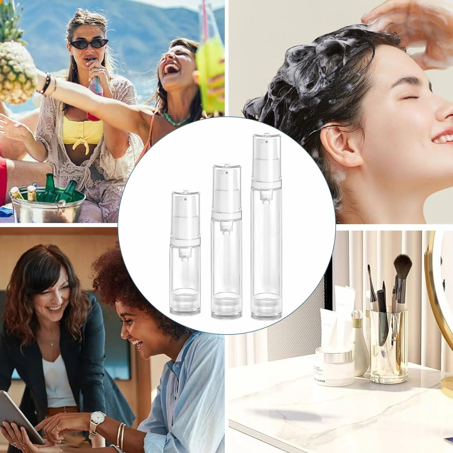 Presión Vacío Contenedor Bomba 9 Piezas 5ml 10ml 15ml Botellas Viaje Portátiles Cosméticos