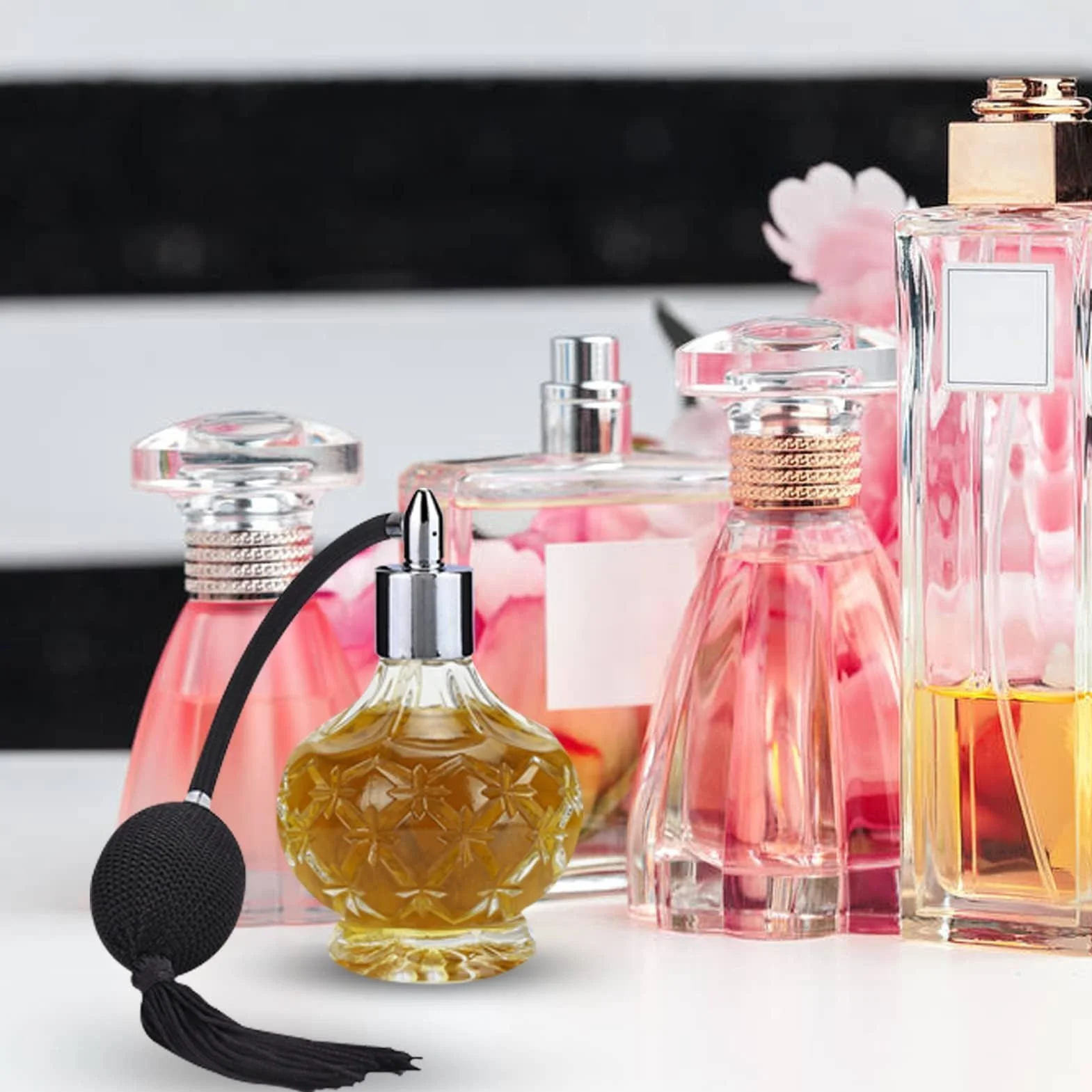 Agatige Botella De Perfume Vintage 80 ML Spray Recargable Cristal Transparente Pompa Perfumes