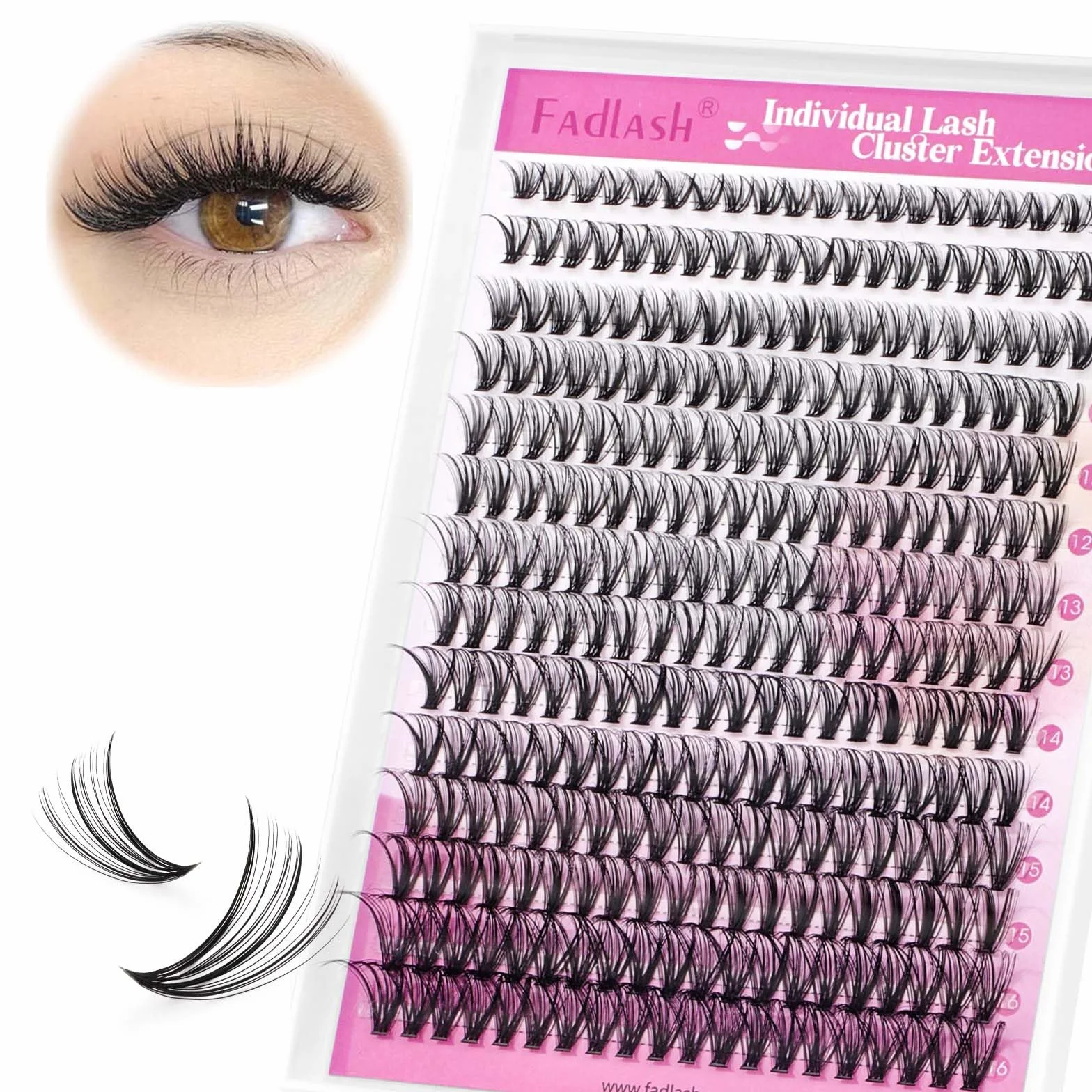 Extensión de Pestañas Individuales Cluster 30D 0.07 C Curl 8-16mm Mixed Prefabricadas Ruso
