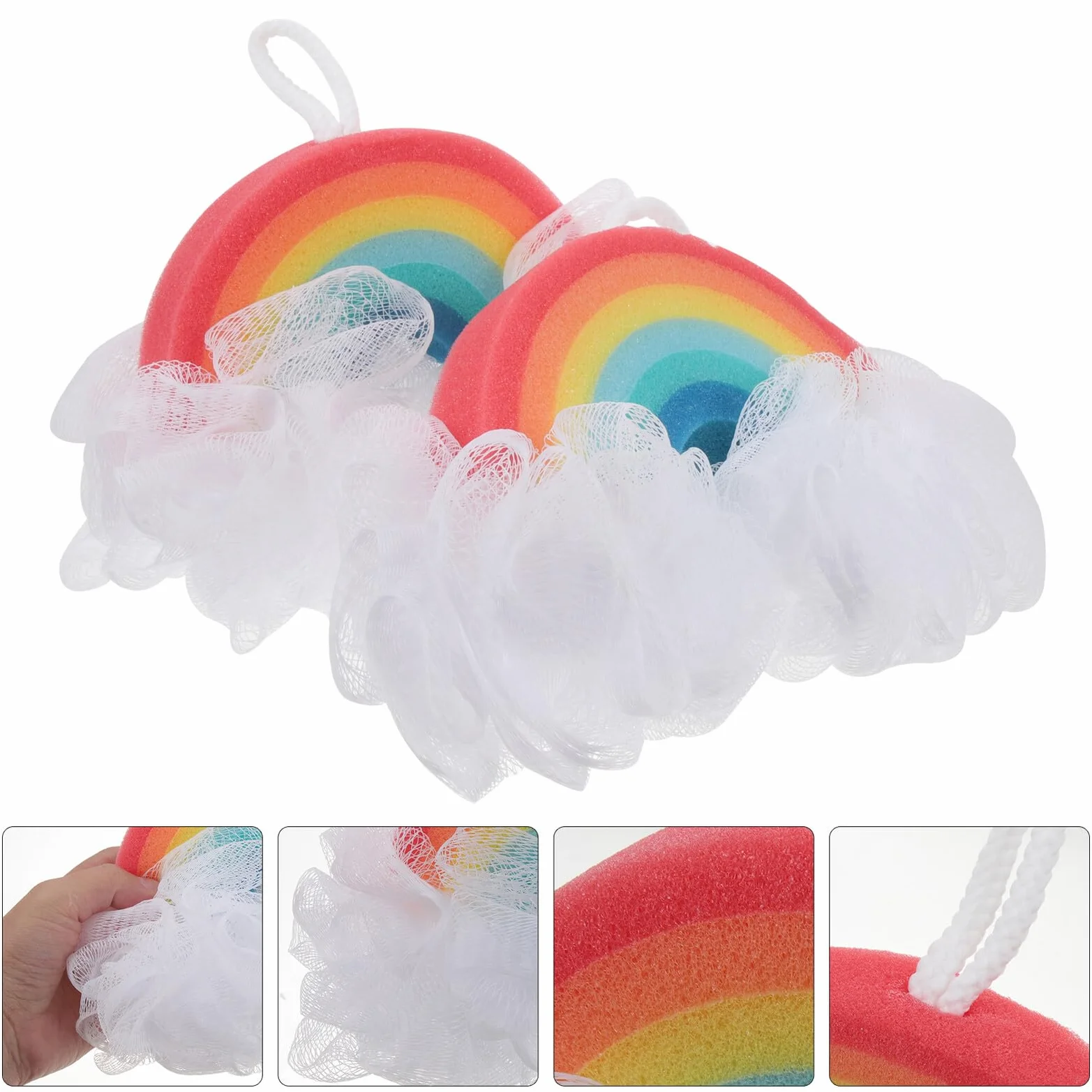 SHERCHPRY Esponja de Baño Infantil Arcoíris 2 Unidades Esponja Exfoliante para Piel Delicada Duradero Adecuado para Ducha y Cuidado Diario