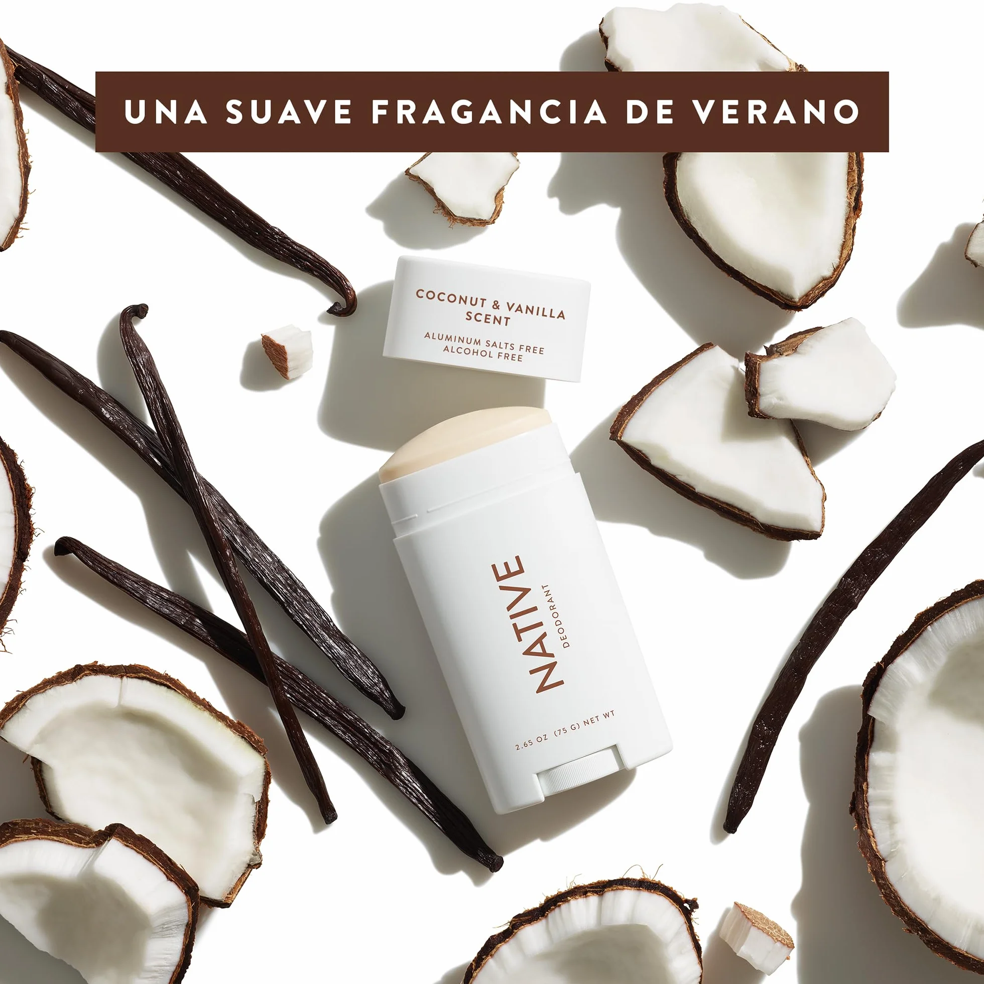 Desodorante Natural para Mujeres y Hombres - Libre de Alcohol y Aluminio - Aroma Coco y Vainilla - Control del Olor 72 Horas (75 ml)