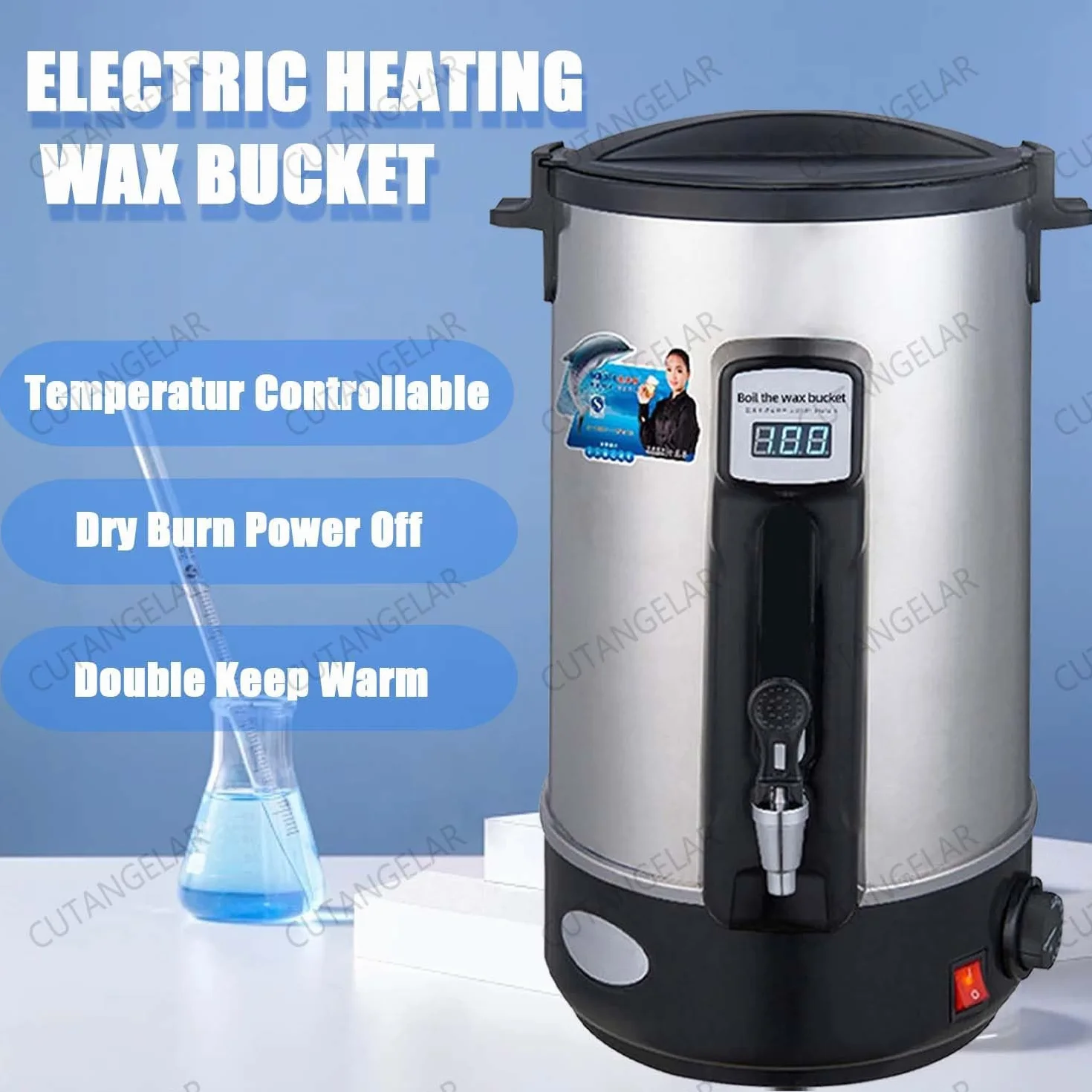 CUTANGELAR Calentador Profesional De Cera De Parafina, 1500 W, Capacidad De 35 L, Control De Temperatura Constante De Nivel Profesional, Antigoteo Boquilla, Ideal Para Fisioterapia(20L)