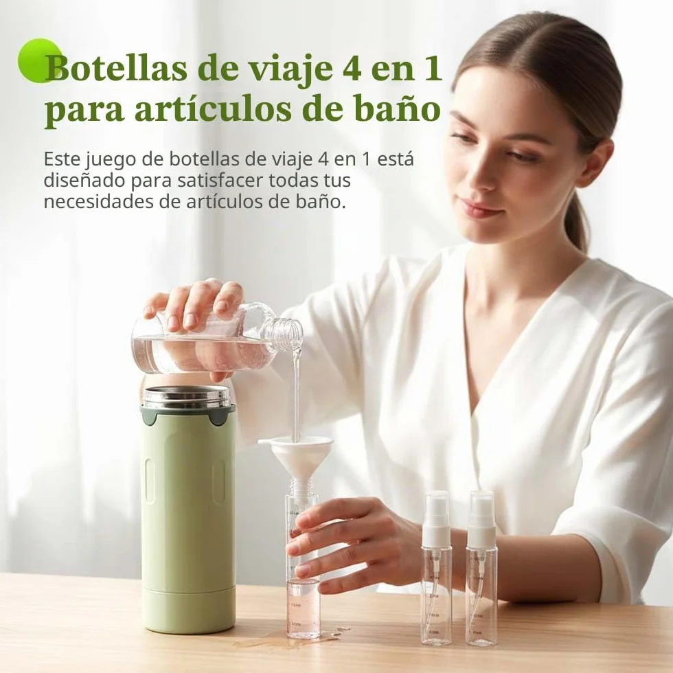 Set de botellas de viaje 4 en 1 rellenables a prueba de fugas para champú y loción