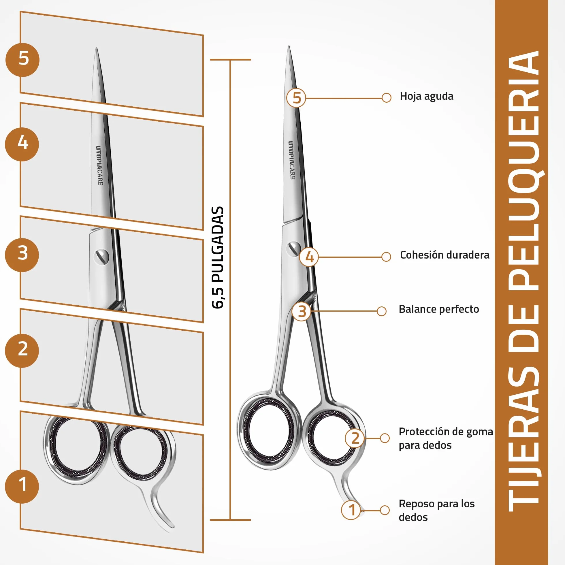 Utopia Care Tijeras de corte de pelo profesional acero inoxidable templado hielo recubrimiento en polvo Plateado 6.5 pulgadas