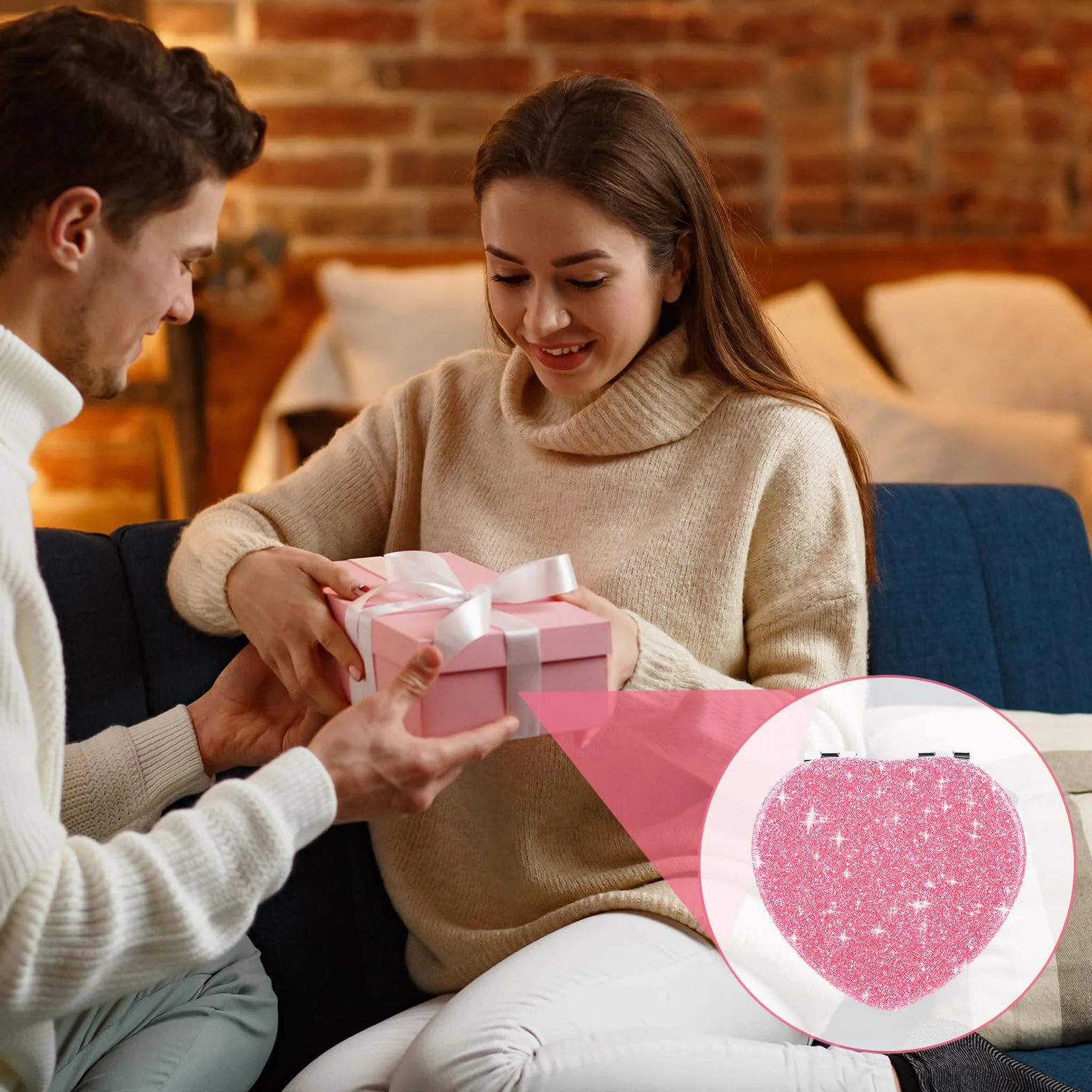 Espejo plegable compacto en forma corazón con aumento portátil doble cara maquillaje viaje bolso mujer