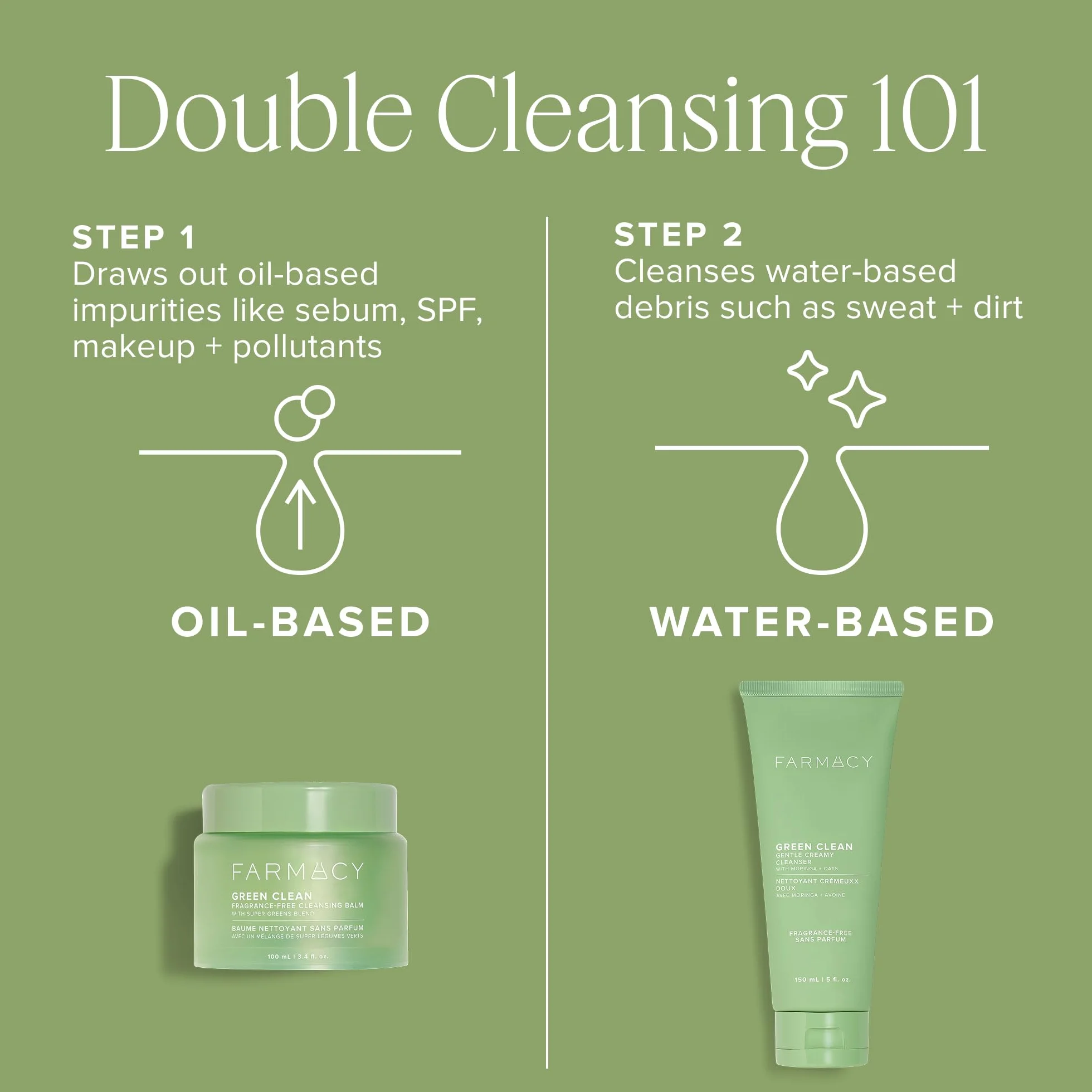Farmacy Gentle Double Cleanse - Set de regalo de cuidado facial - Limpiador facial cremoso suave sin perfume + bálsamo desmaquillante - Elimina el maquillaje y ayuda a mantener una piel sana