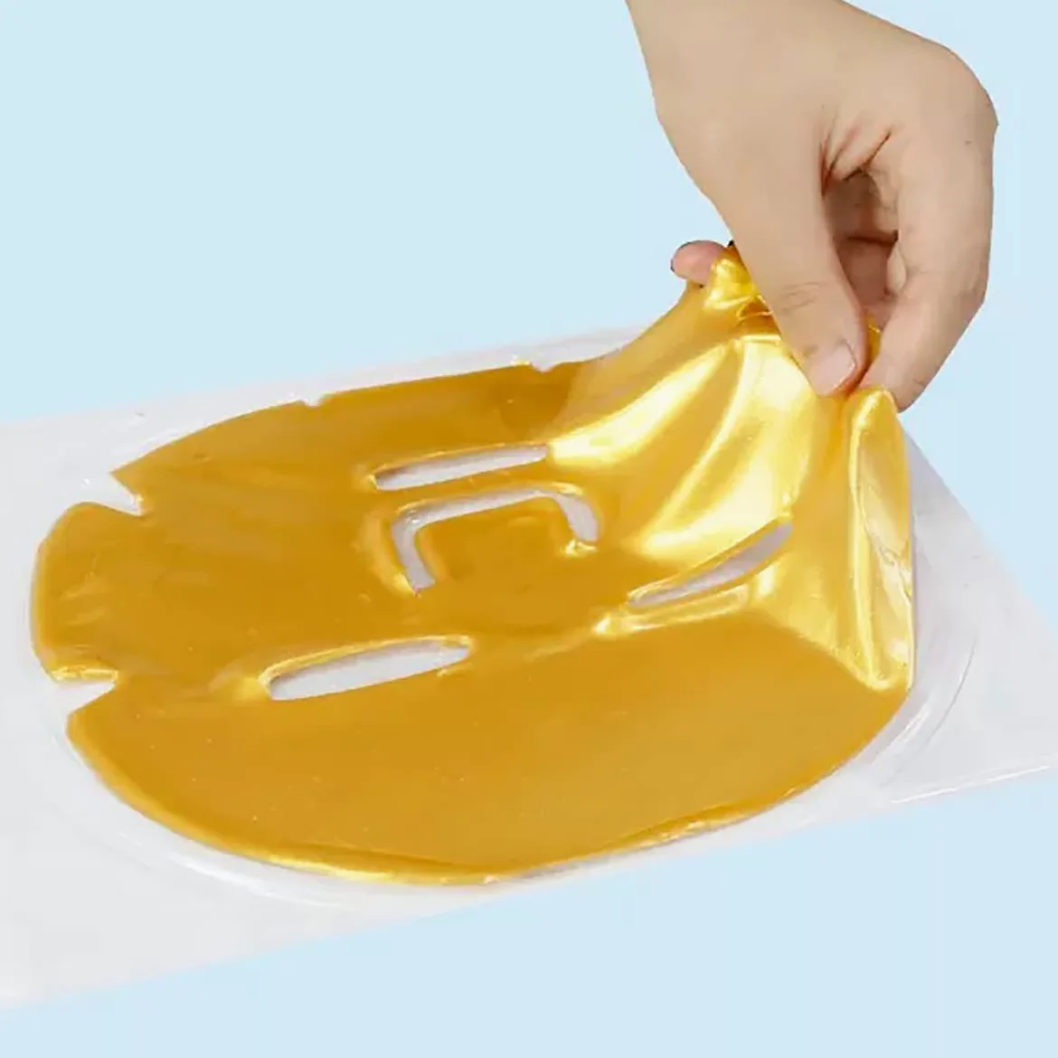 Mascarillas faciales de colágeno (10 unidades) – Mascarilla vegana dorada – Antienvejecimiento, reduce la hinchazón, hidrata, rejuvenece profundamente la piel e hidrata