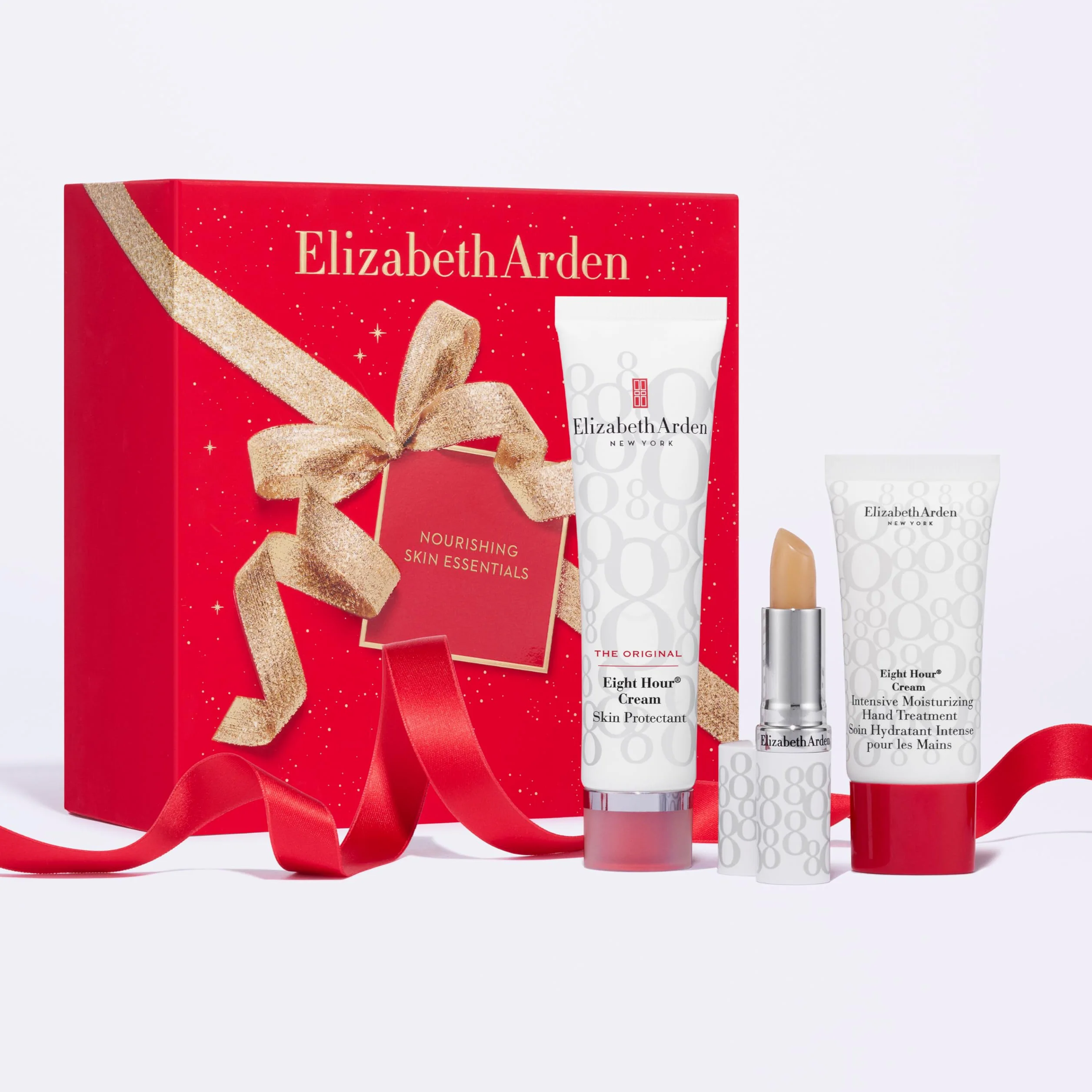 Elizabeth Arden - Eight Hour Nourishing Skin Essentials Caja Regalo 3 Piezas, Balsamo Labial Con Protector Solar SPF 15, Crema de Manos y Skin Protectant, Skincare para Regalos Originales Para Mujer