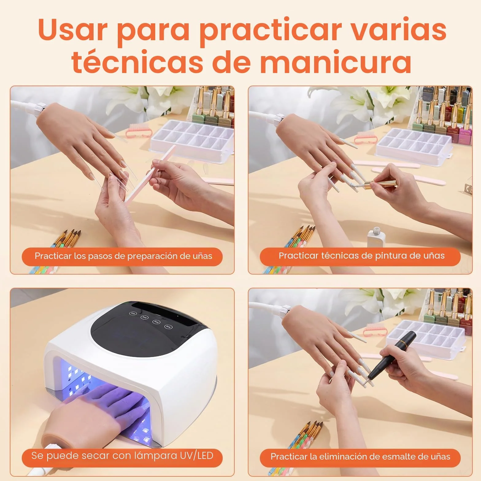 Deciniee Mano para Practicar Uñas: Silicona Mano de Practicas de Uñas Con 240 Puntas De Uñas/5PCS Set de Nail Art Cepillo/Archivo De Uñas – Manicura De Uñas