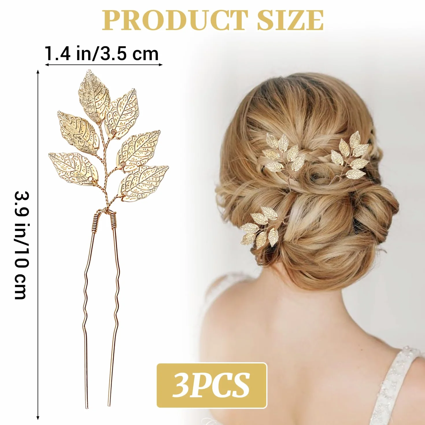 Horquillas doradas con diseño de hojas, accesorios para el cabello de boda, pasadores en forma de U para novias