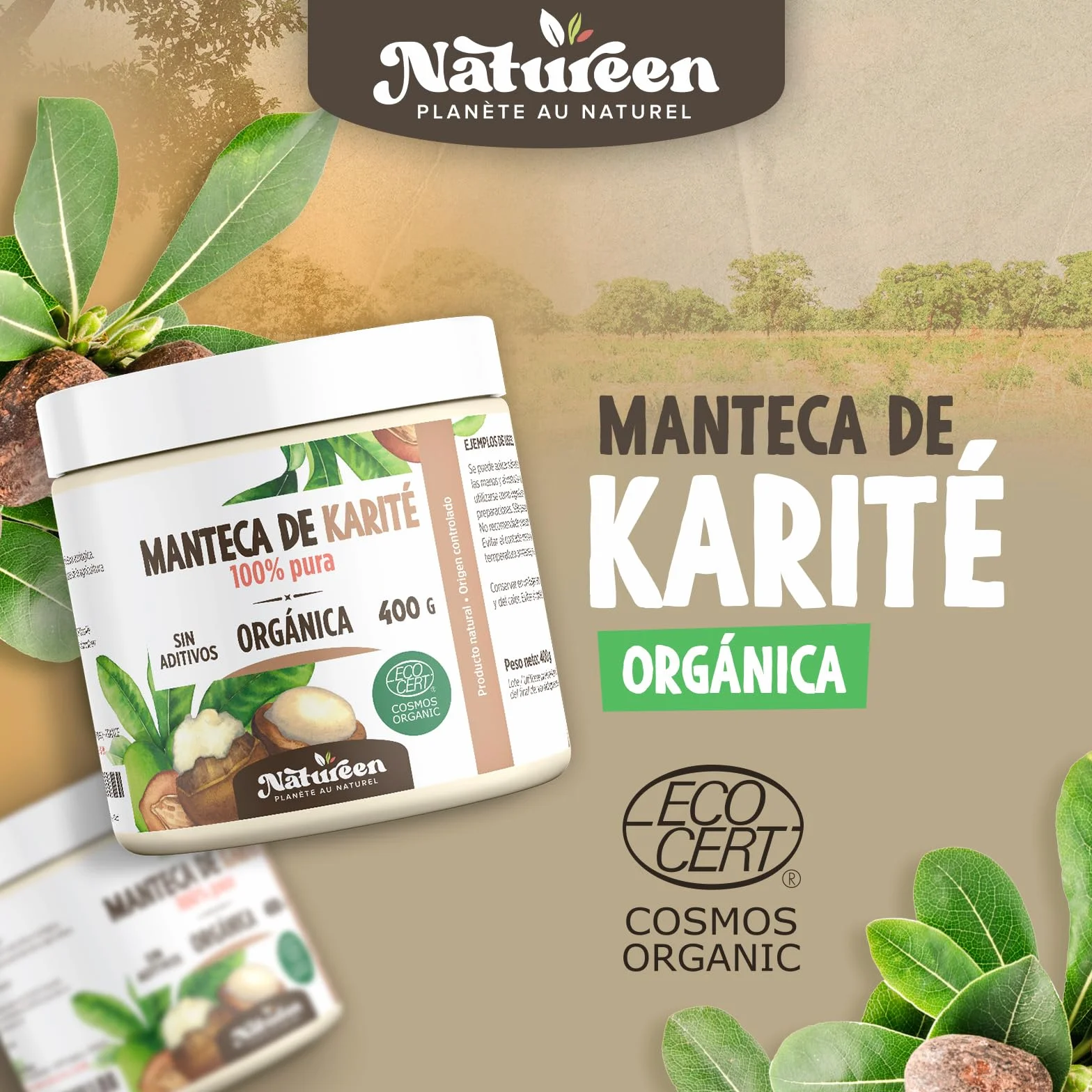 Manteca de Karité Ecológica 400 g - 100% Vegetal - Sin Refinar