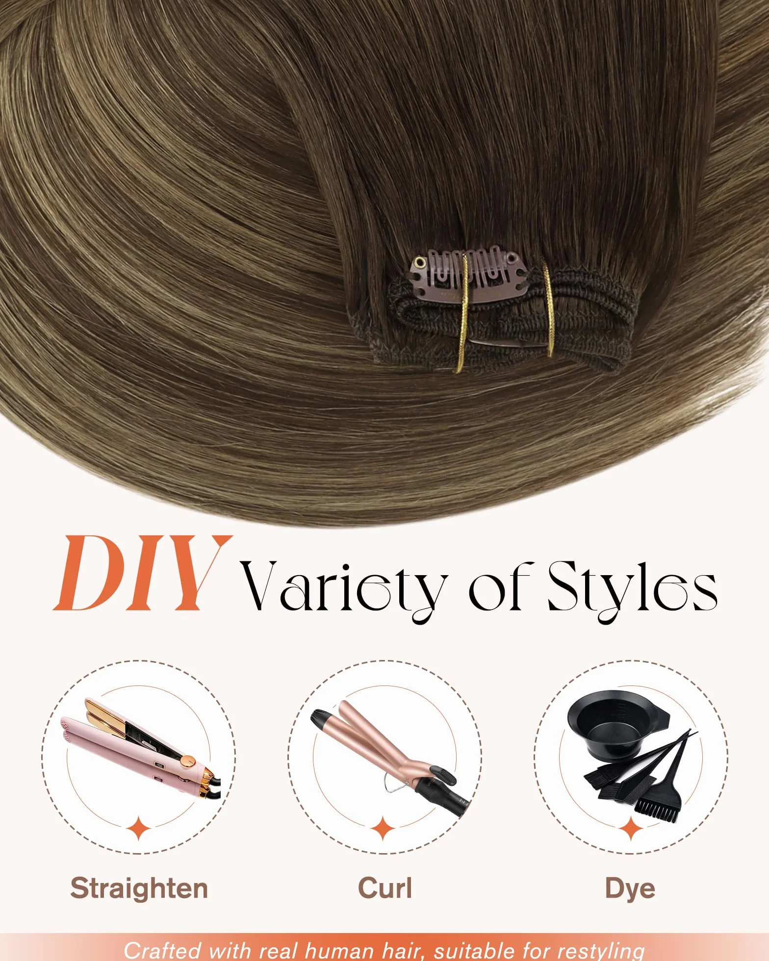 Sunny Extensiones de Cabello Natural Clip Humano 20 Pulgadas Balayage Marron con Rubio 4/27/4# Clip en Extensiones Pelo Clip 7pcs 120gramo