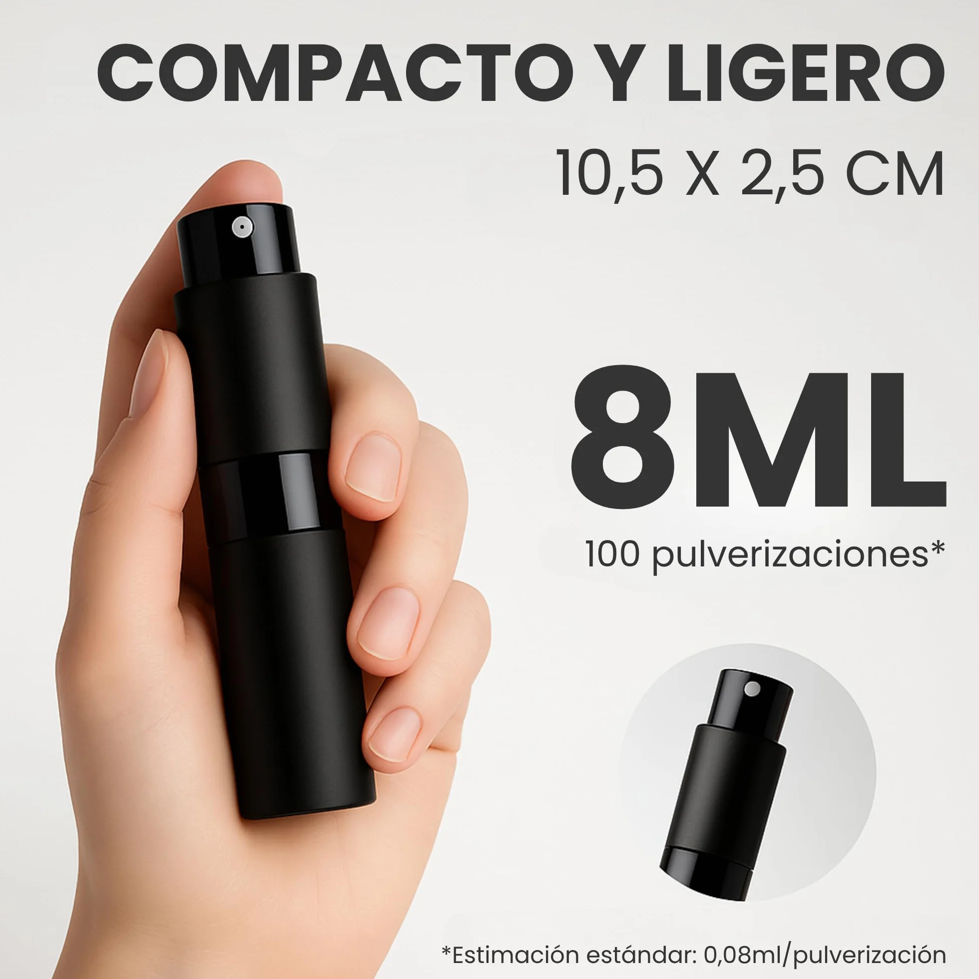 Atomizador Perfume Recargable 8ml Pack 2 Negro Azul Pulverizador Viaje Antifugas Vidrio Interior