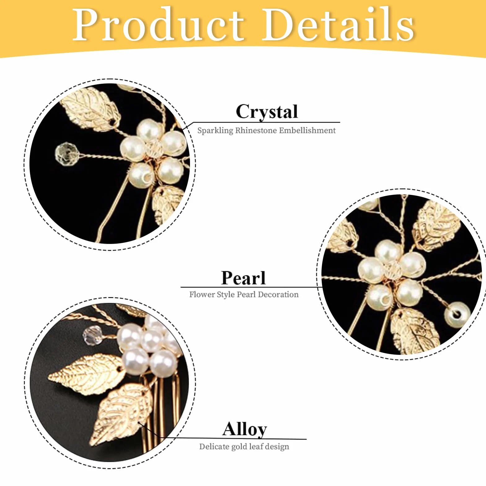 Pinzas para cabello de novia hojas doradas perlas de cristal vintage 4 piezas