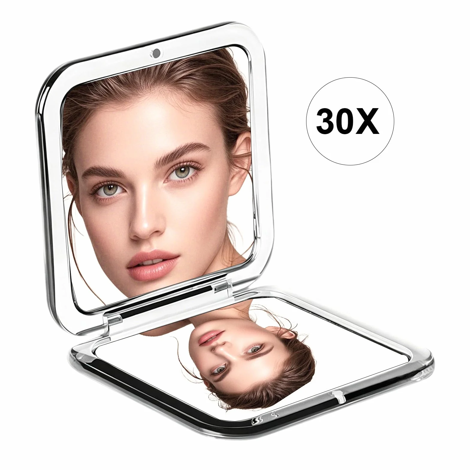 Espejo de Bolsillo 30X Doble Cara Maquillaje 8x8cm Plegable