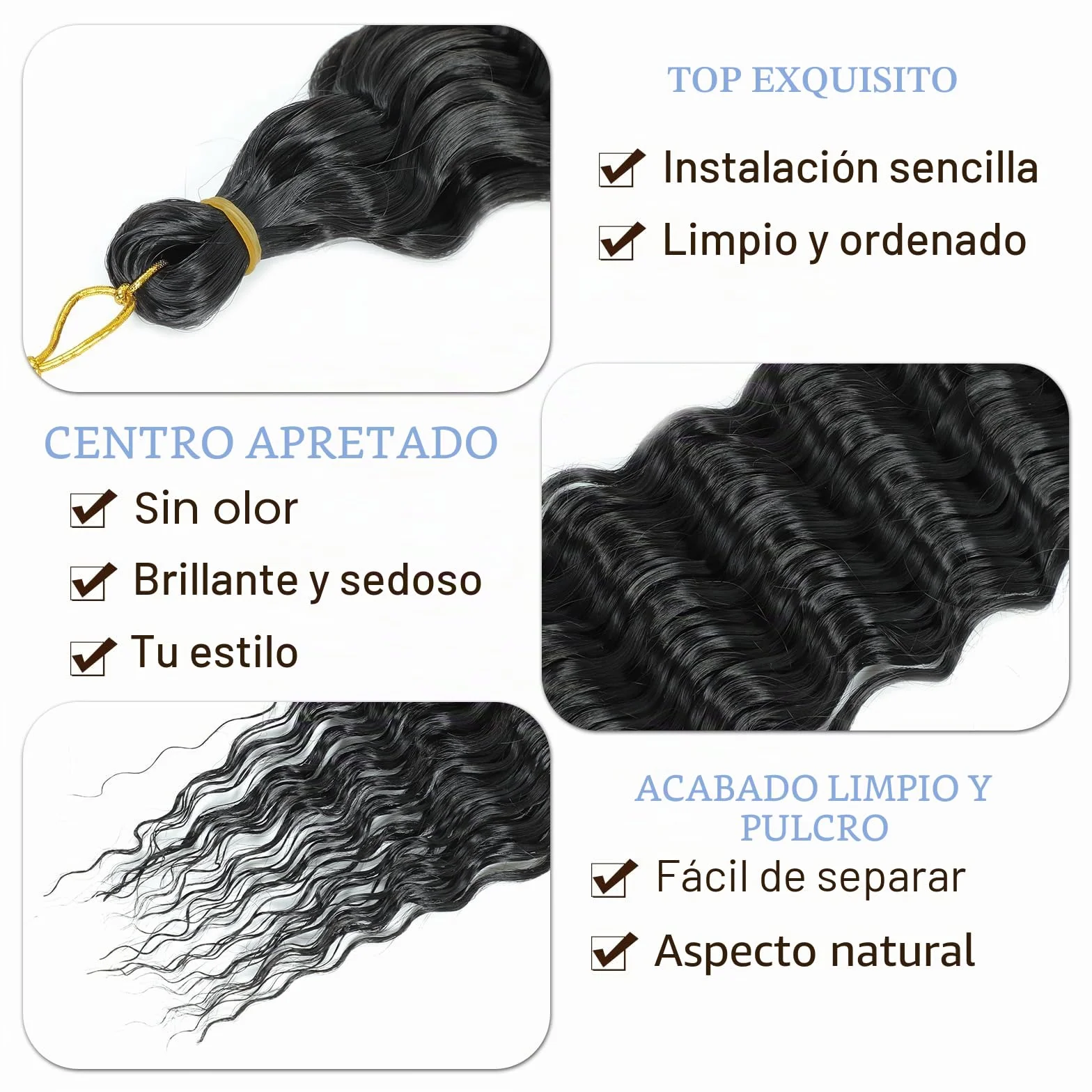 Crochet Extensiones de Pelo Onduladas Suaves Sintéticas Trenzadas 1B 22 Pulgadas Pack de 3