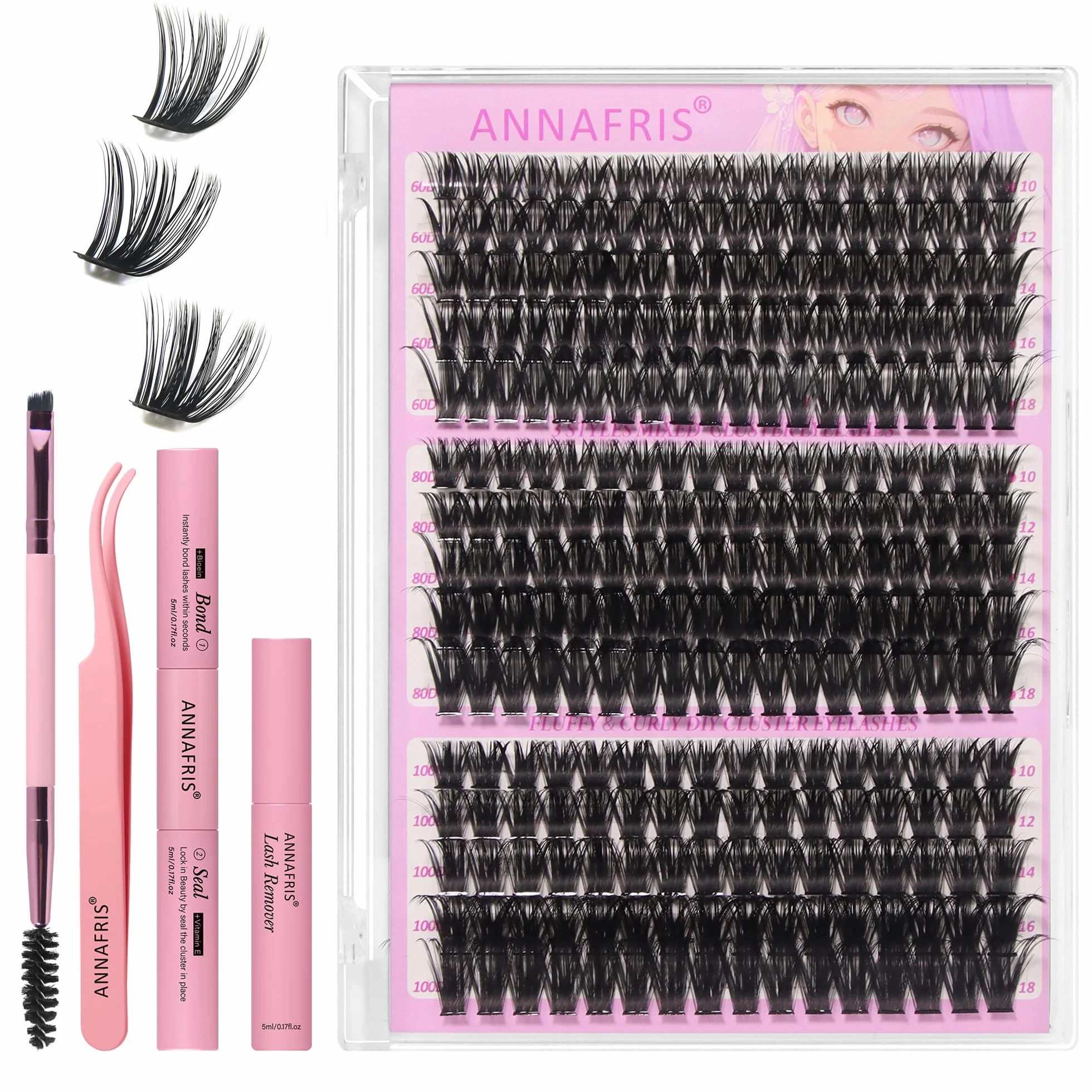 Pestañas Postizas Kit 60D 80D 100D 0.07mm D Curl 10-18mm Cluster Lashes Naturales DIY