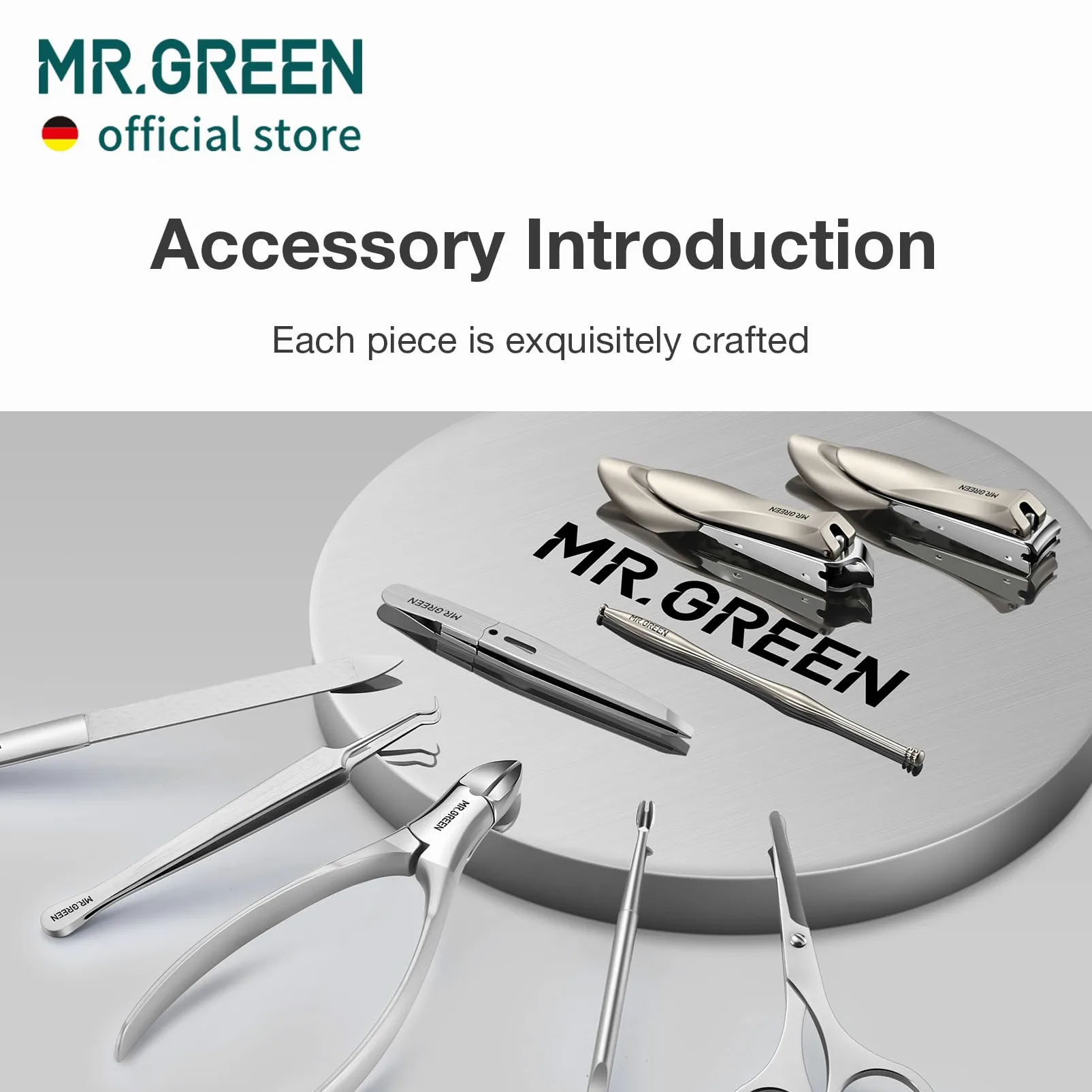 MR.GREEN Innate - Juego de manicura de lujo con tijeras de grado quirúrgico, kit de cortaúñas de acero inoxidable, paquete de piel de vaca de grano completo, pedicura (juego de manicura 9 en 1)