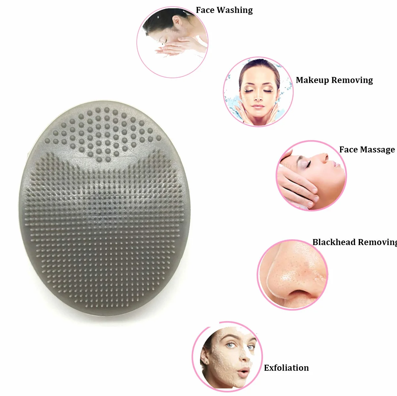 Cepillo de limpieza facial de silicona suave para masaje (blanco + gris)