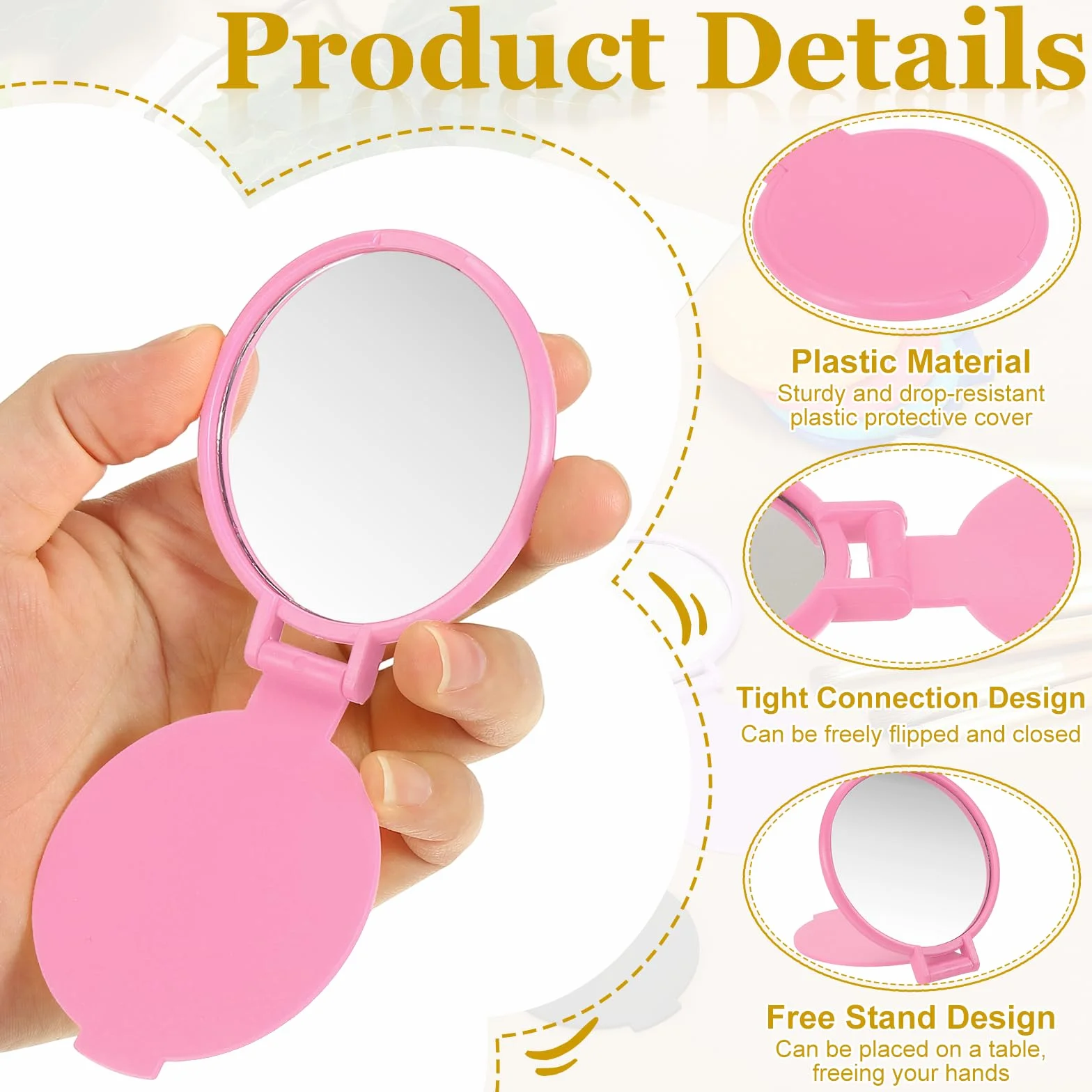 QUARKZMAN Mini Espejo de Bolsillo Plegable Portátil Maquillaje Redondo Compacto Set 6 Piezas Multicolor