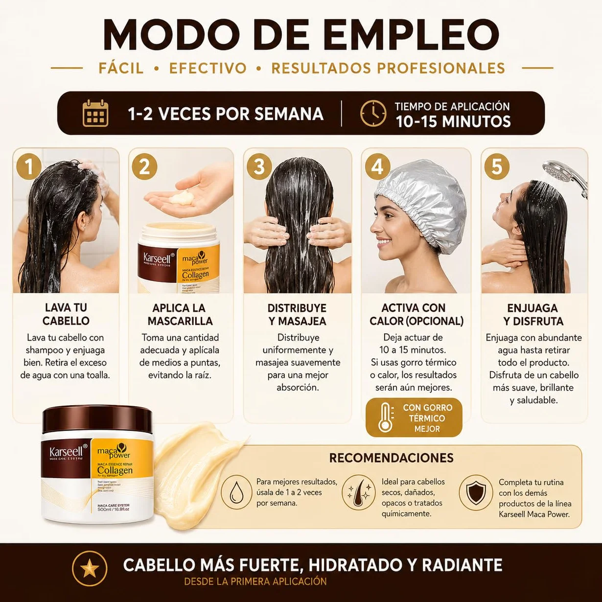 Karseell MACA CARE SYSTEM Mascarilla Capilar Profesional Colágeno Aceite Argán Coco Aguacate Keratina Karité Reparadora 500ml