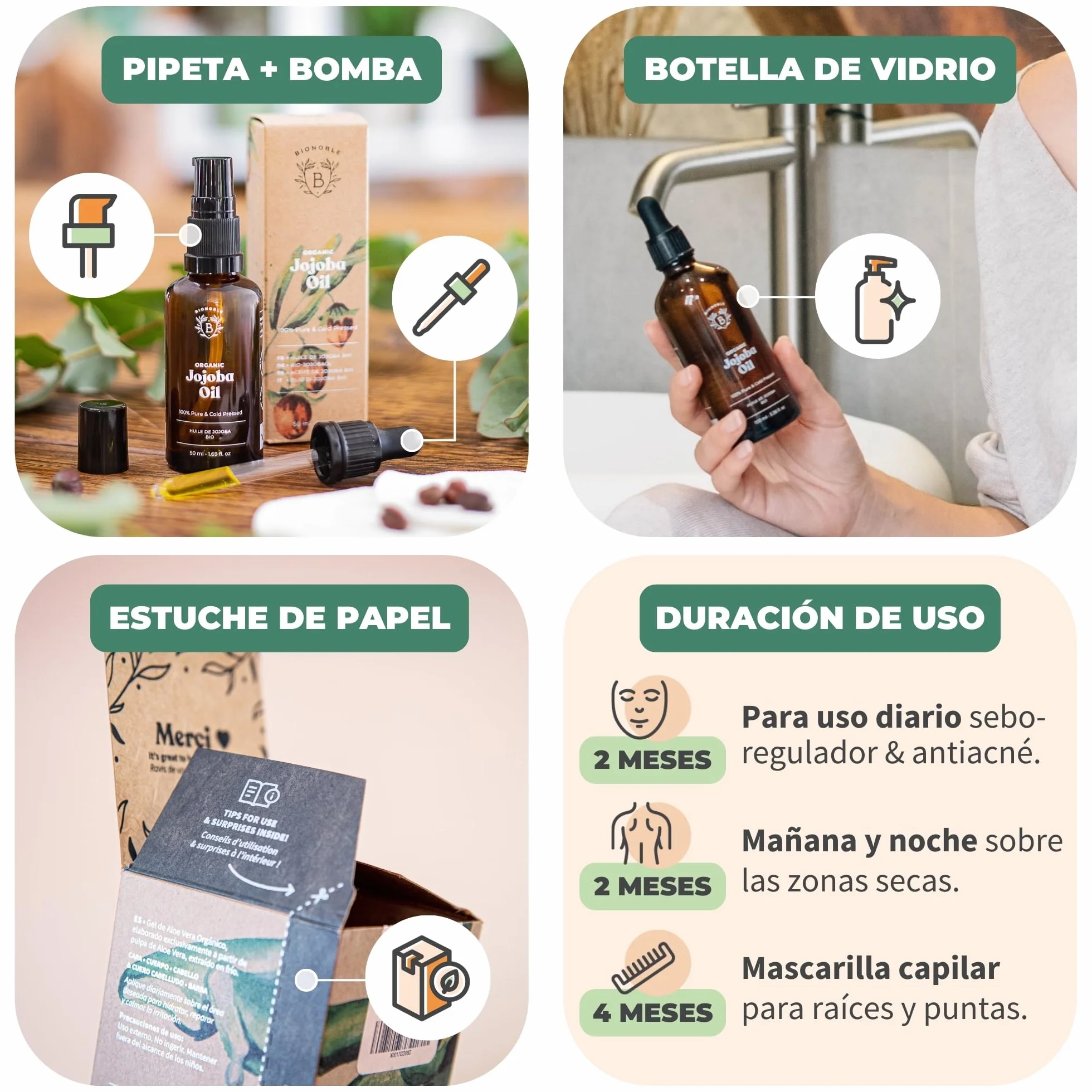 BIONOBLE Aceite de Jojoba 100% Puro Orgánico Prensado en Frío 50ml