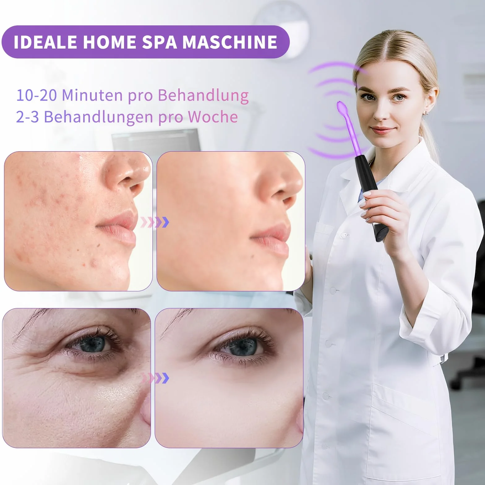 Barra de alta frecuencia para la cara, iklestar Barra de alta frecuencia con 6 tubos de vidrio, Kit de máquina facial portátil para uso doméstico