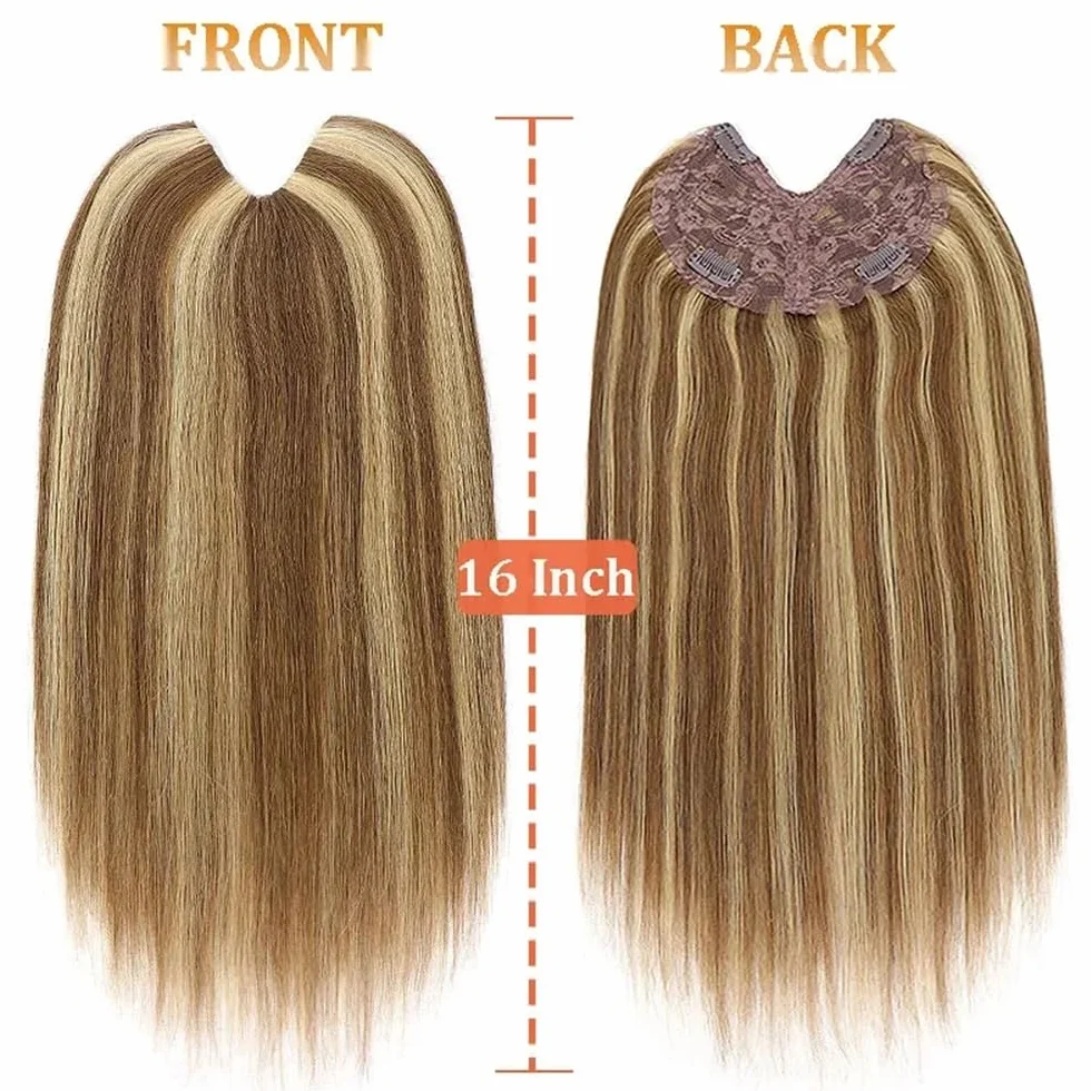 Adornos For El Cabello Con Parte En V De 16 Pulgadas For Mujeres, Cabello Humano Real, Postizo De Aspecto Natural Con Clips, Cómodo For El Uso Diario, Agrega Volumen Y Cobertura Suave y Natural(12)