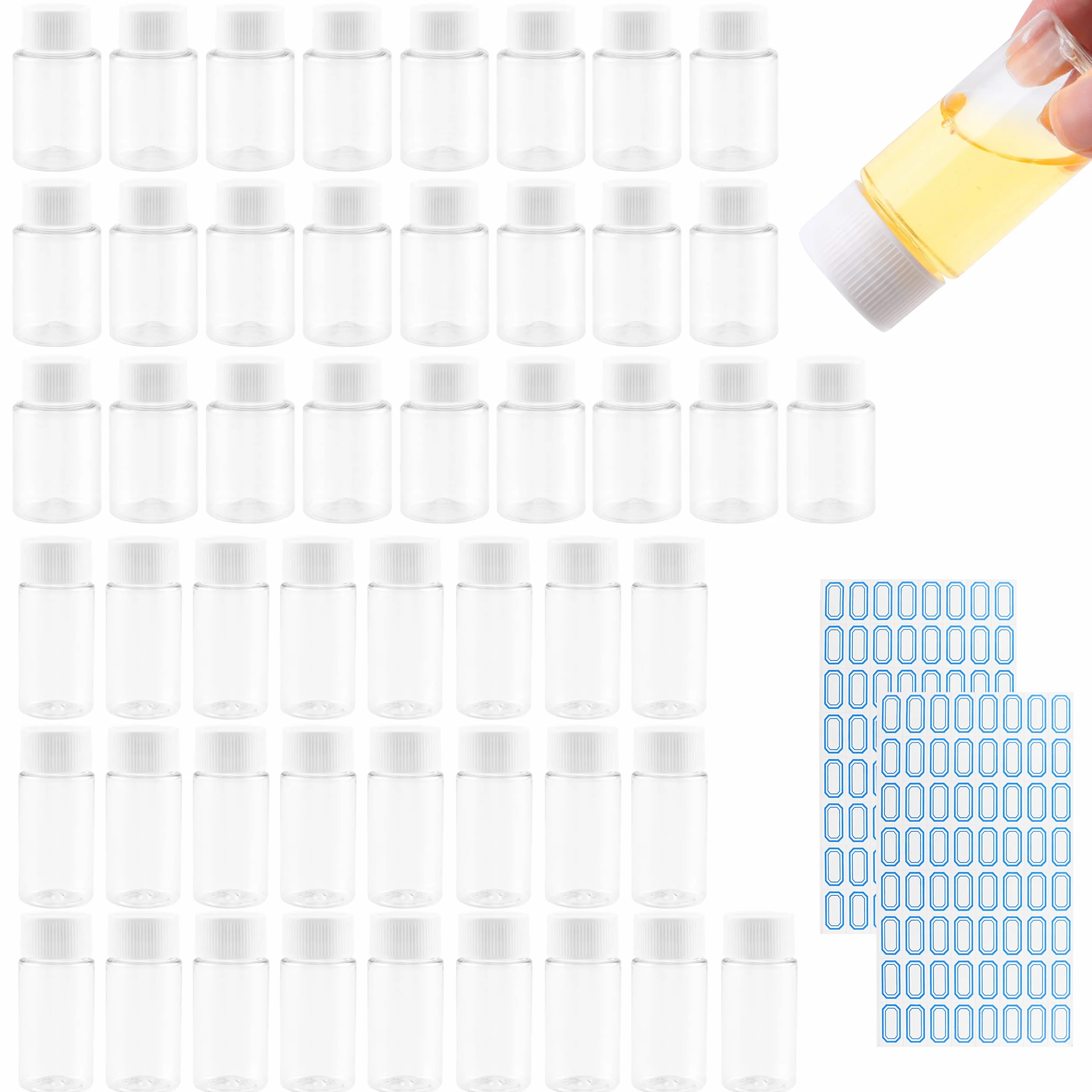Botellas Pequeñas de Plastico Transparente 20ml 30ml con Tapón de Rosca Blanco para Viaje