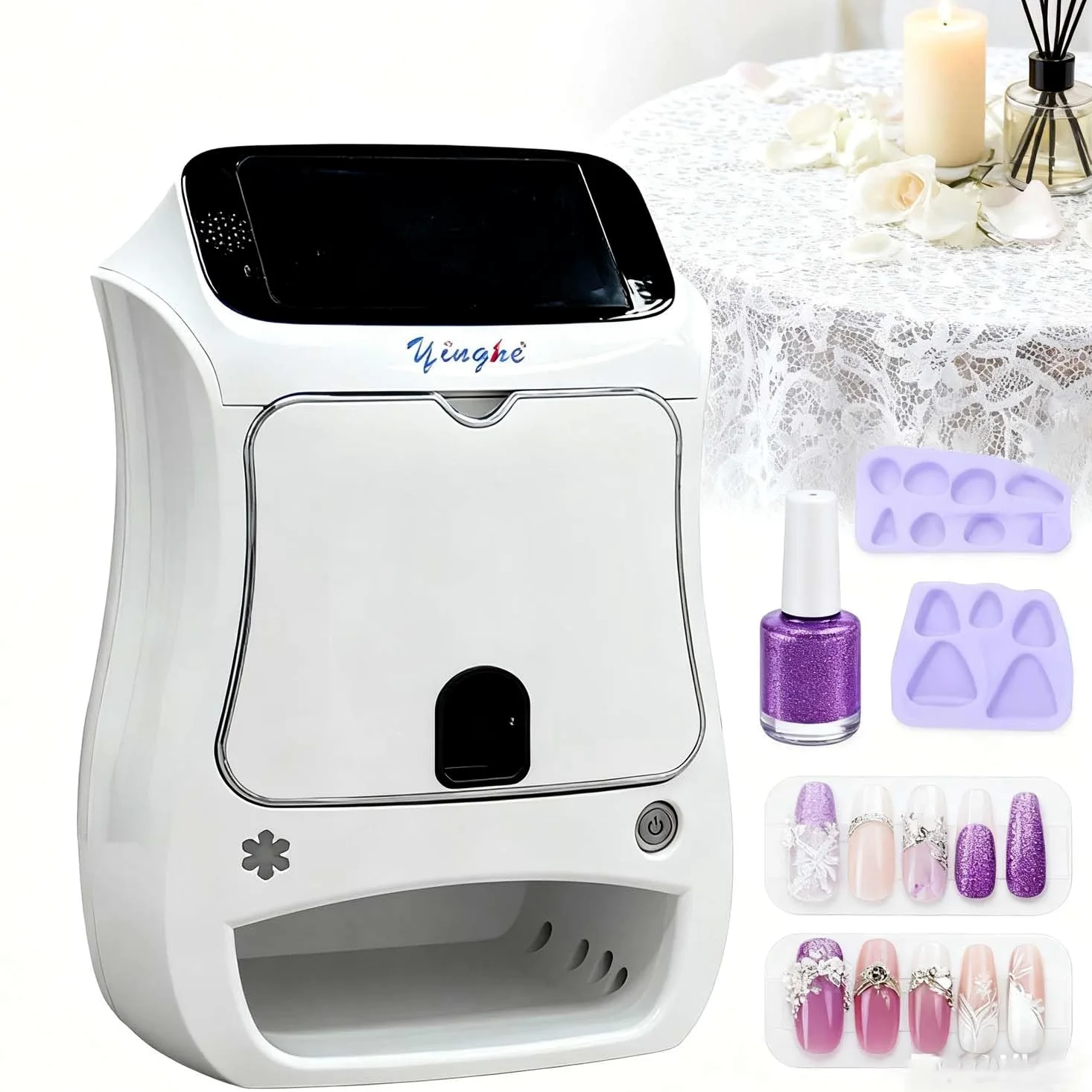 Impresora De Arte De Uñas 3D Con Pantalla 5” Y Resolución 2400DPI, Máquina Nail Art Con Lámpara U-V LED Integrada, Compatible Con App, Para Manicura En Casa Y Salón(Machine)