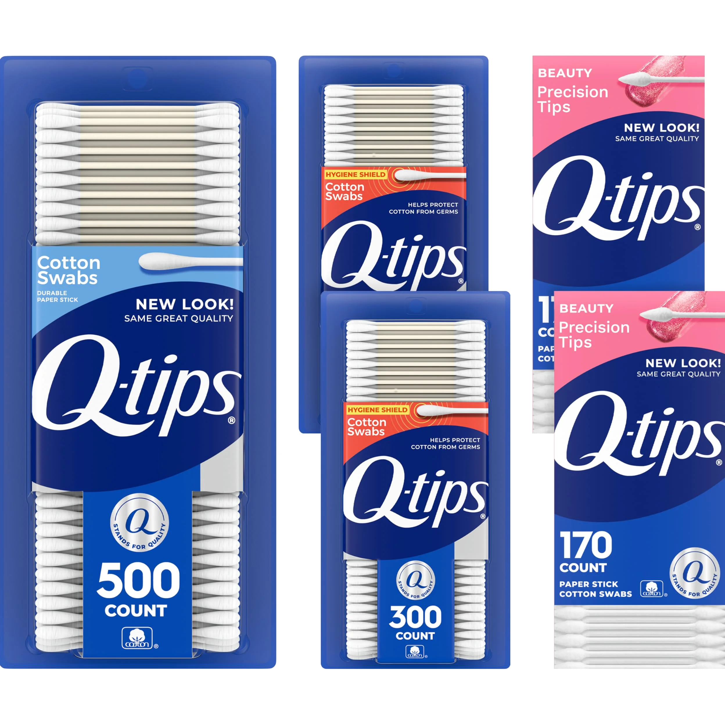 Q-tips Bastoncillos de algodón, paquete variado, original, escudo de higiene y consejos de precisión para el hogar, primeros auxilios y cuidado de belleza, hechos con 100% algodón, 1140 unidades