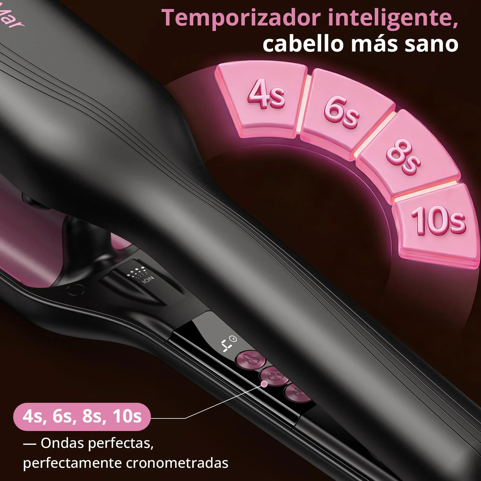CrazyMar Rizador de Pelo Ondas, 25mm Plancha Ondas Surferas-Calentamiento Rápido 15s, Ondulador de Pelo Iónico con 9 Temperaturas + 4 Temporizadores, Fijación 24h y Antiquemaduras, Pantalla LED
