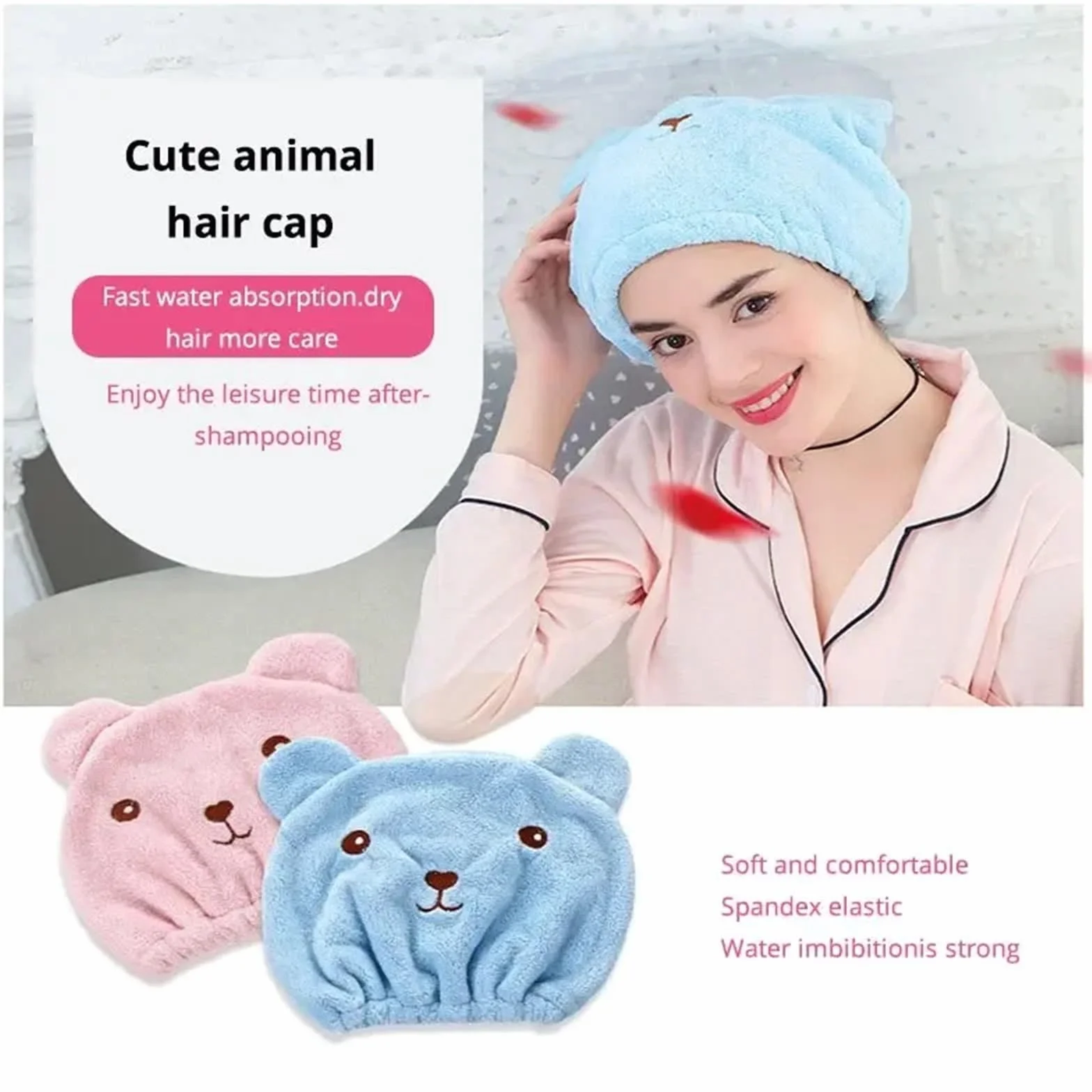 Gorro de secado for el pelo osito, toalla microfibra rápido, gorro ducha cabello, toallas envueltas, baño, accesorios Toalla Para El Pelo(Blue,20PCS)