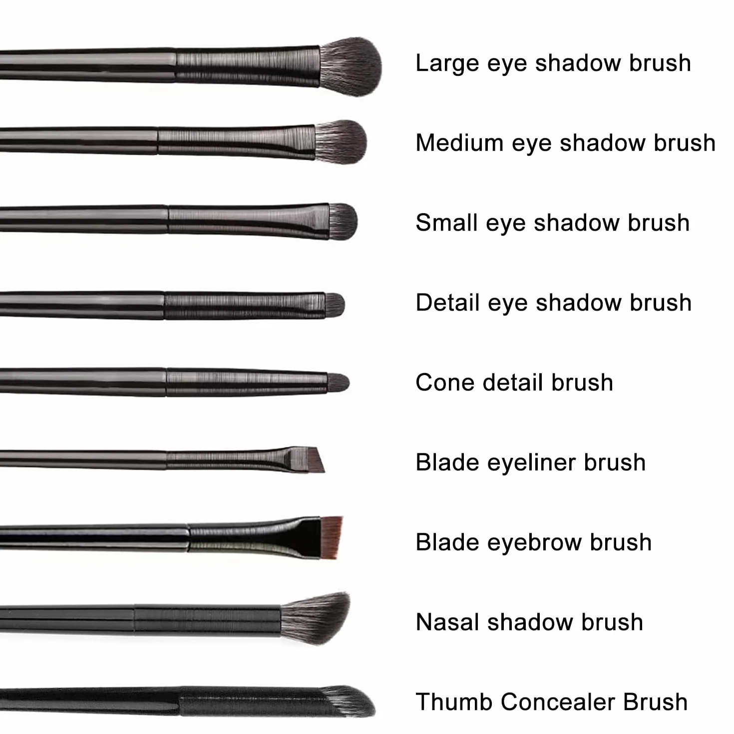Kit de Brochas de Maquillaje Profesional 9 Piezas Set de Brochas para Sombras Delineado Difuminado Negro