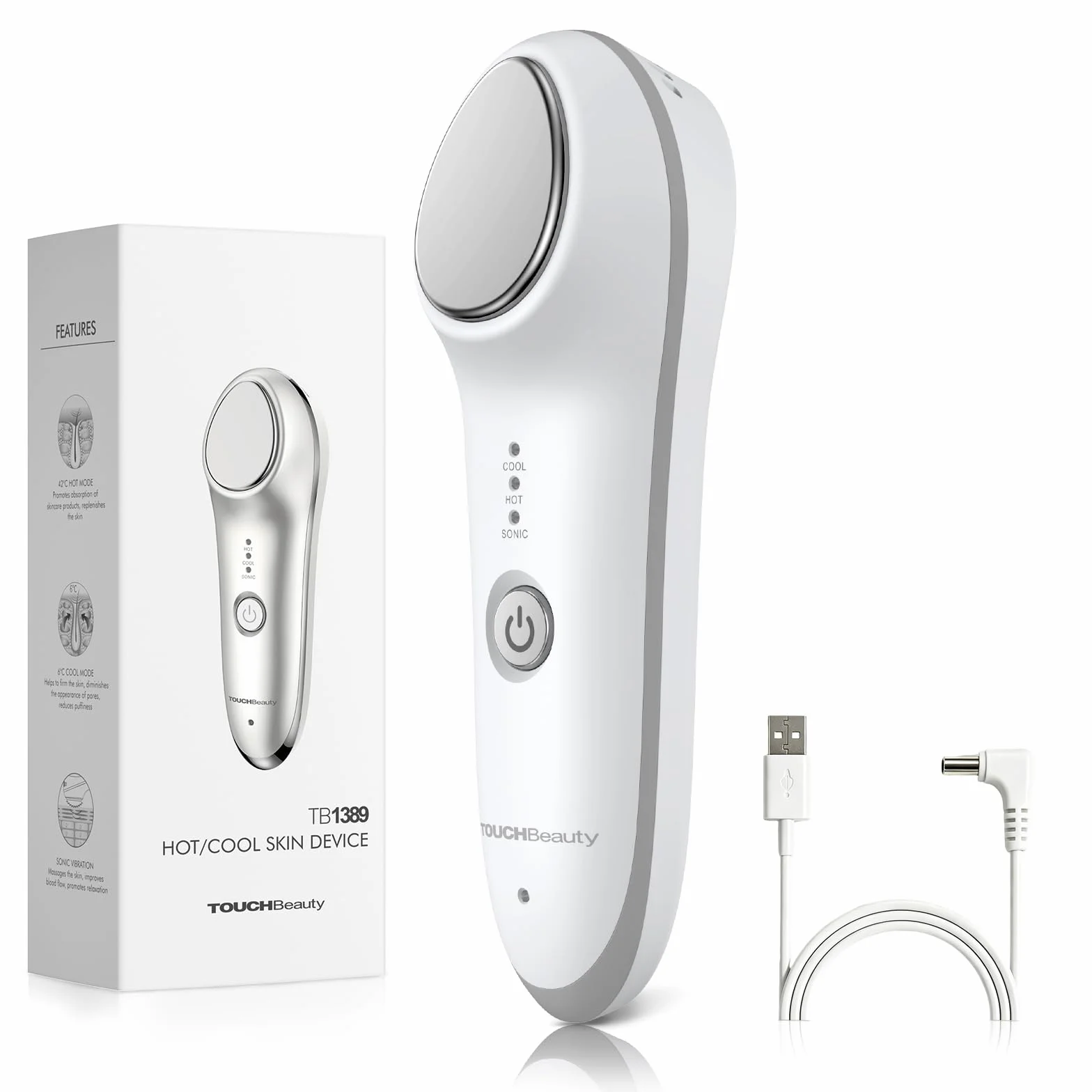 TOUCHBeauty Masajeador Facial Eléctrico 6°C & 42°C, Antiarrugas con Vibración Sónica