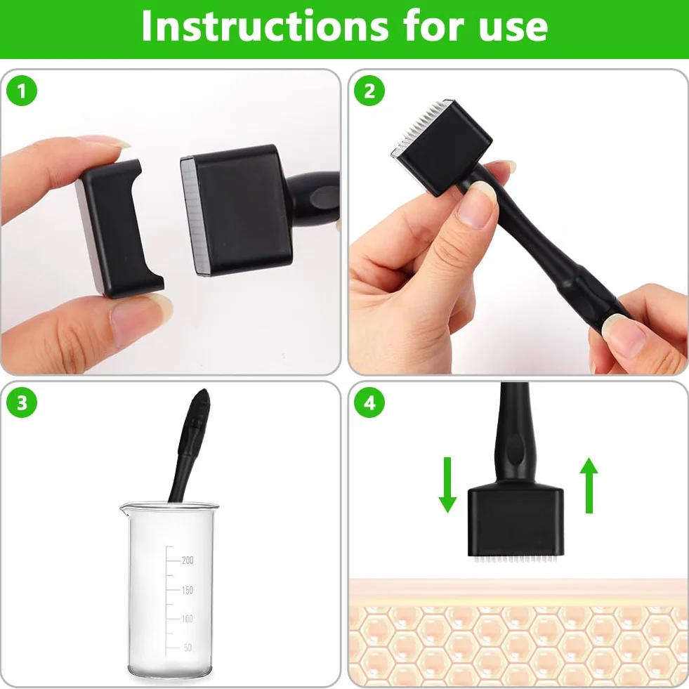 Derma Stamp Ajustable 0-3 mm Microneedling Dermapen Profesional 140 Pines Microagujas para Cabello Barba y Cuidado Facial Negro