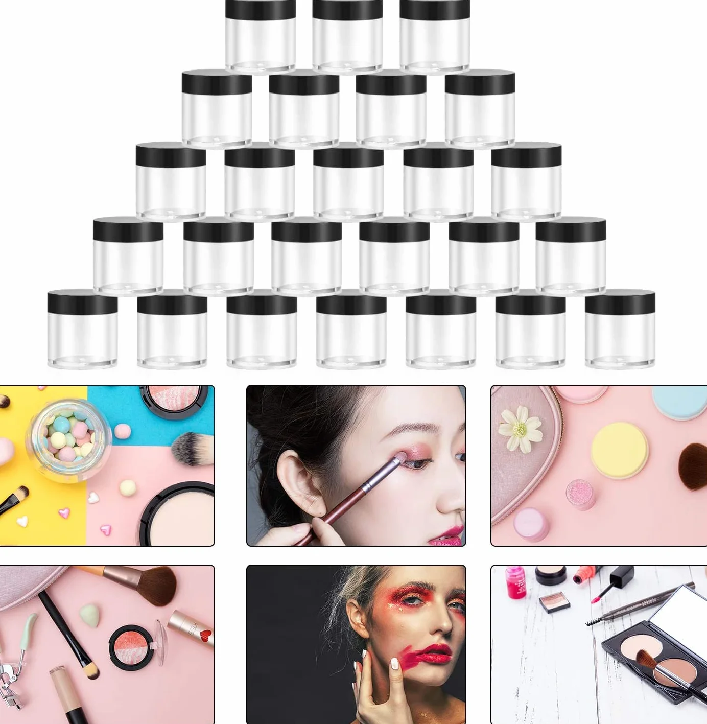 Tarros de Plástico 10g Envase Cosméticos Vacío Pequeño con Tapa para Crema Muestra, 30 Piezas (negro)