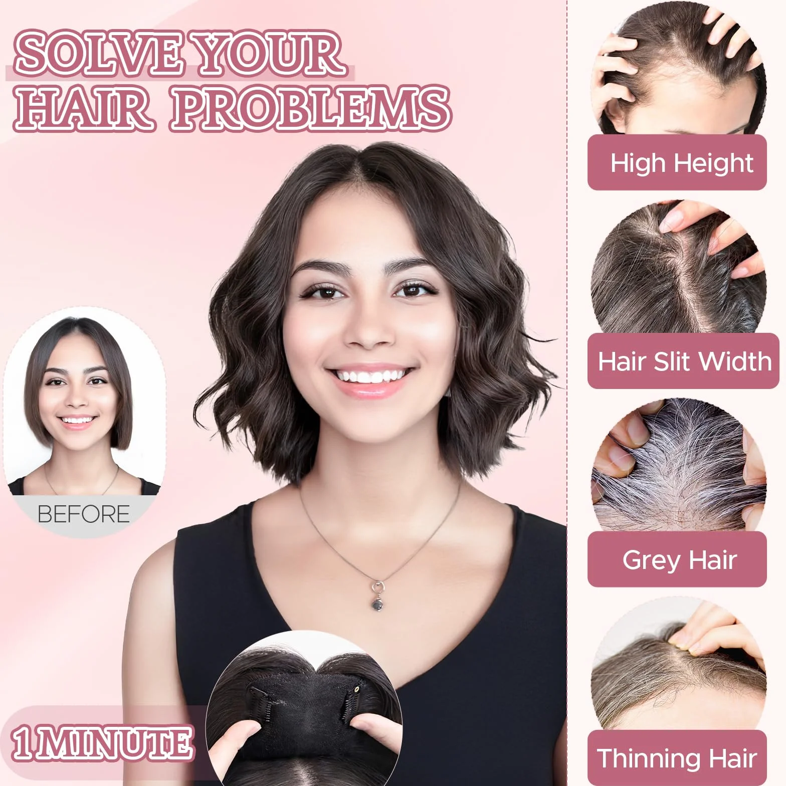 Cubrecabello para mujer, doble capa, cosido a mano, cobertura 360°, con flecos, natural, para adelgazamiento del cabello, añade volumen, 28 cm, color marrón oscuro, 21 g