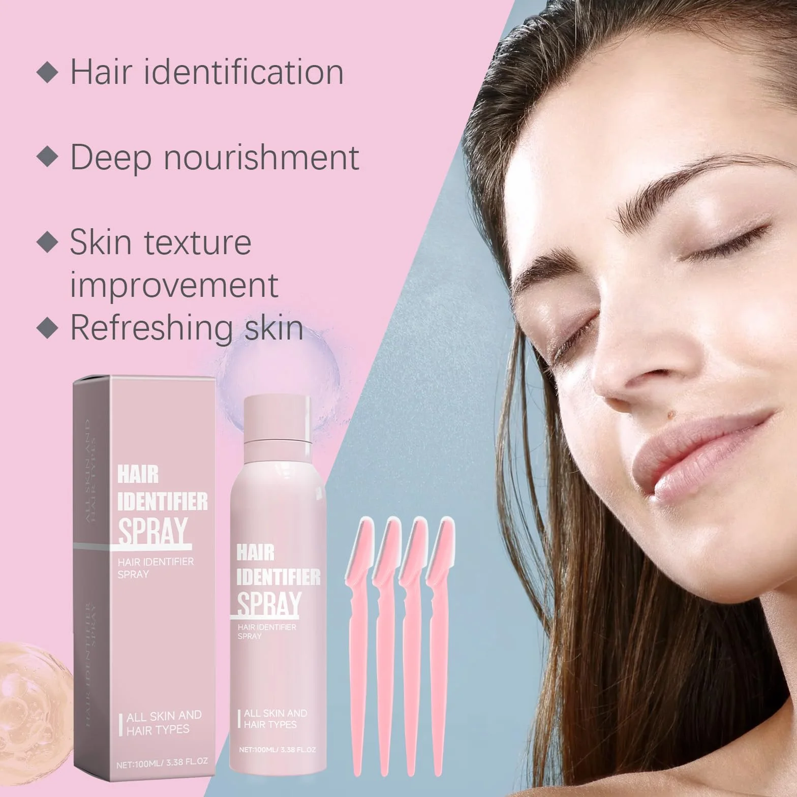 2PC Spray Identificador de Cabello para el Afeitado Facial 100ml, Hair Identifier Spray for Face, Facial Limpiador, facial identificador del cabello, para el Dermaplaning, Suave Para La Piel, 3-9