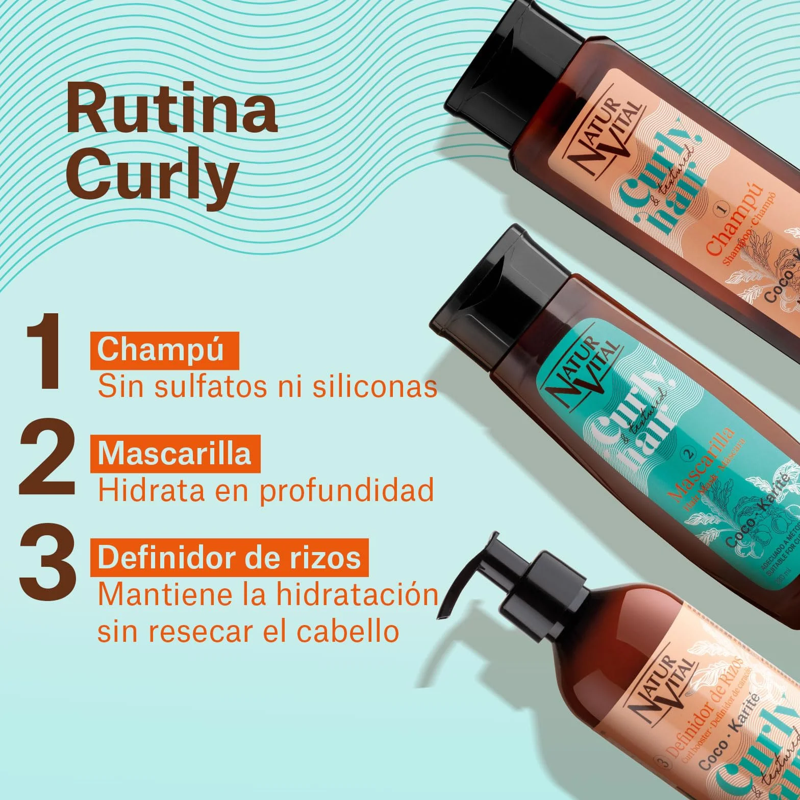 NaturVital Mascarilla Curly para Cabello Rizado 280ml con Coco y Karité Sin Silicona
