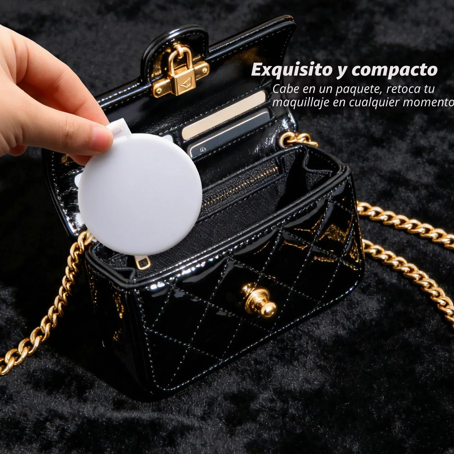 Miniespejos plegables de bolsillo redondos 2 colores blanco negro para mujeres niñas viaje