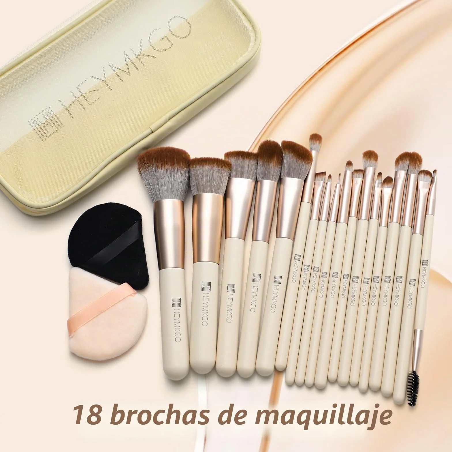 HEYMKGO 18 Piezas Pinceles de Maquillaje Profesional Sintéticos con Difusores y Bolsa de Viaje