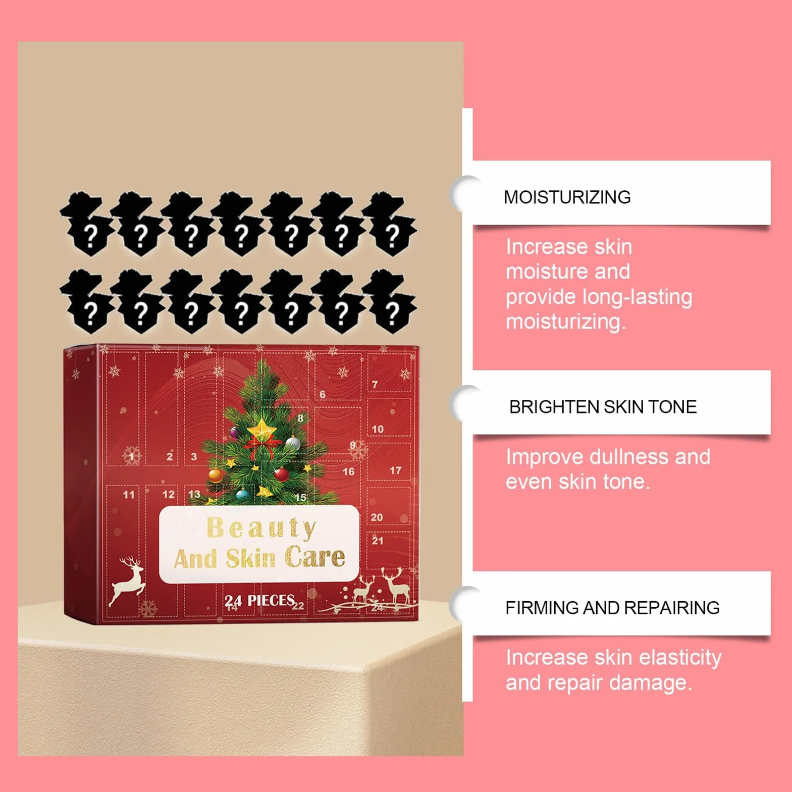 Calendario de Navidad de Adviento – Kit de crema facial para el cuidado de | la piel, juego de belleza navideña para baño diario y rutina corporal, regalo para mujeres y hombres, cumpleaños, Navidad