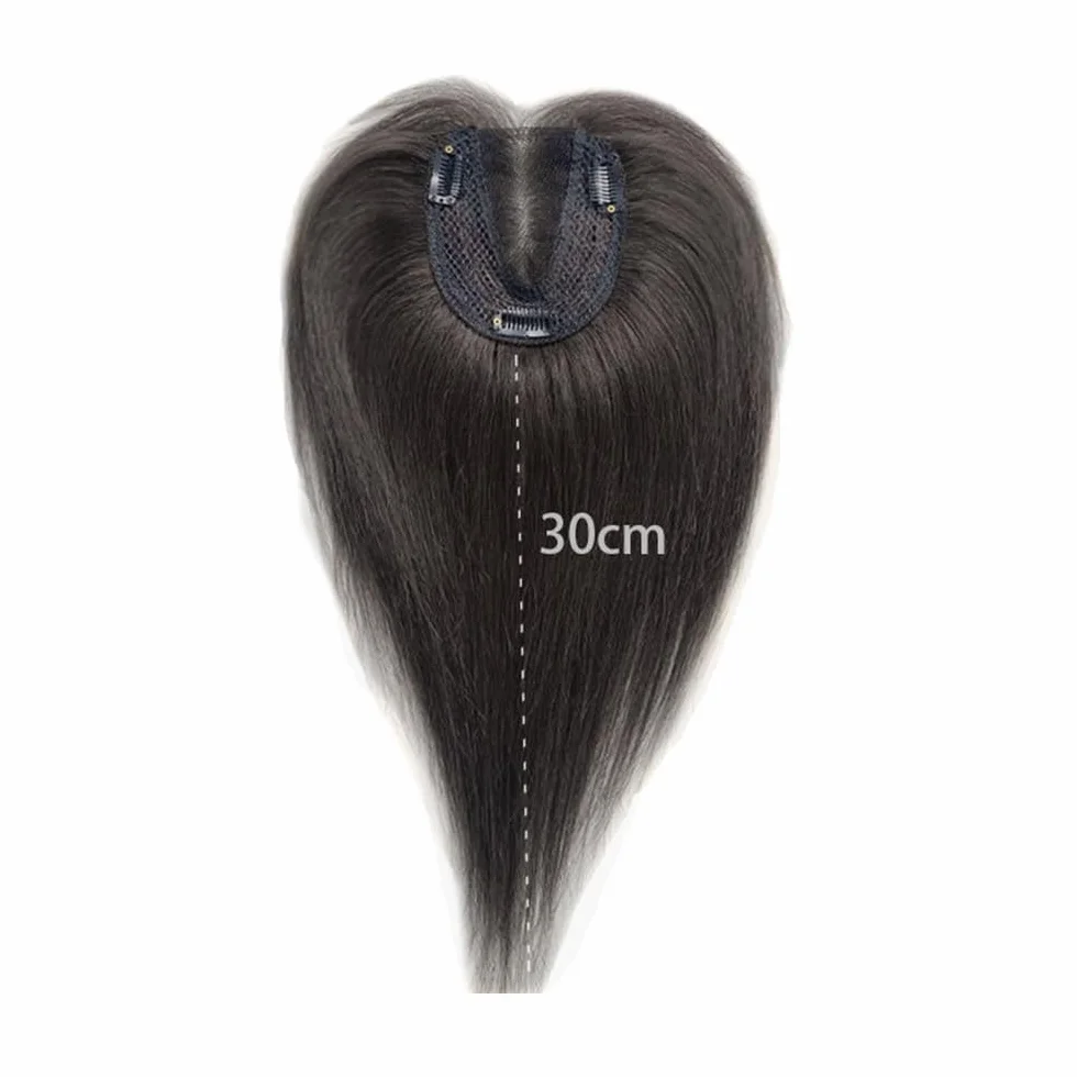 Topper para cabello humano para mujer, 12 pulgadas, 38 g, base corta de encaje atado a mano, peluca invisible de 10 x 12 cm extensiones de pelo (negro natural no bangs)
