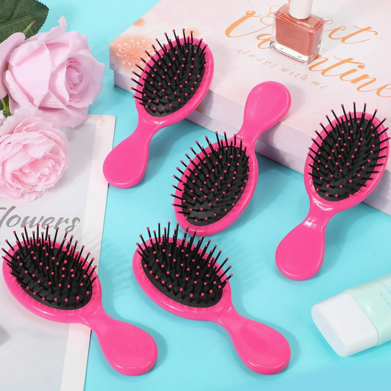 24 mini cepillos para el pelo para niños y niñas, cepillo para el cabello húmedo de viaje, mini cepillo para desenredar el cabello de cerdas suaves para la mayoría de tipos de cabello, alisado con