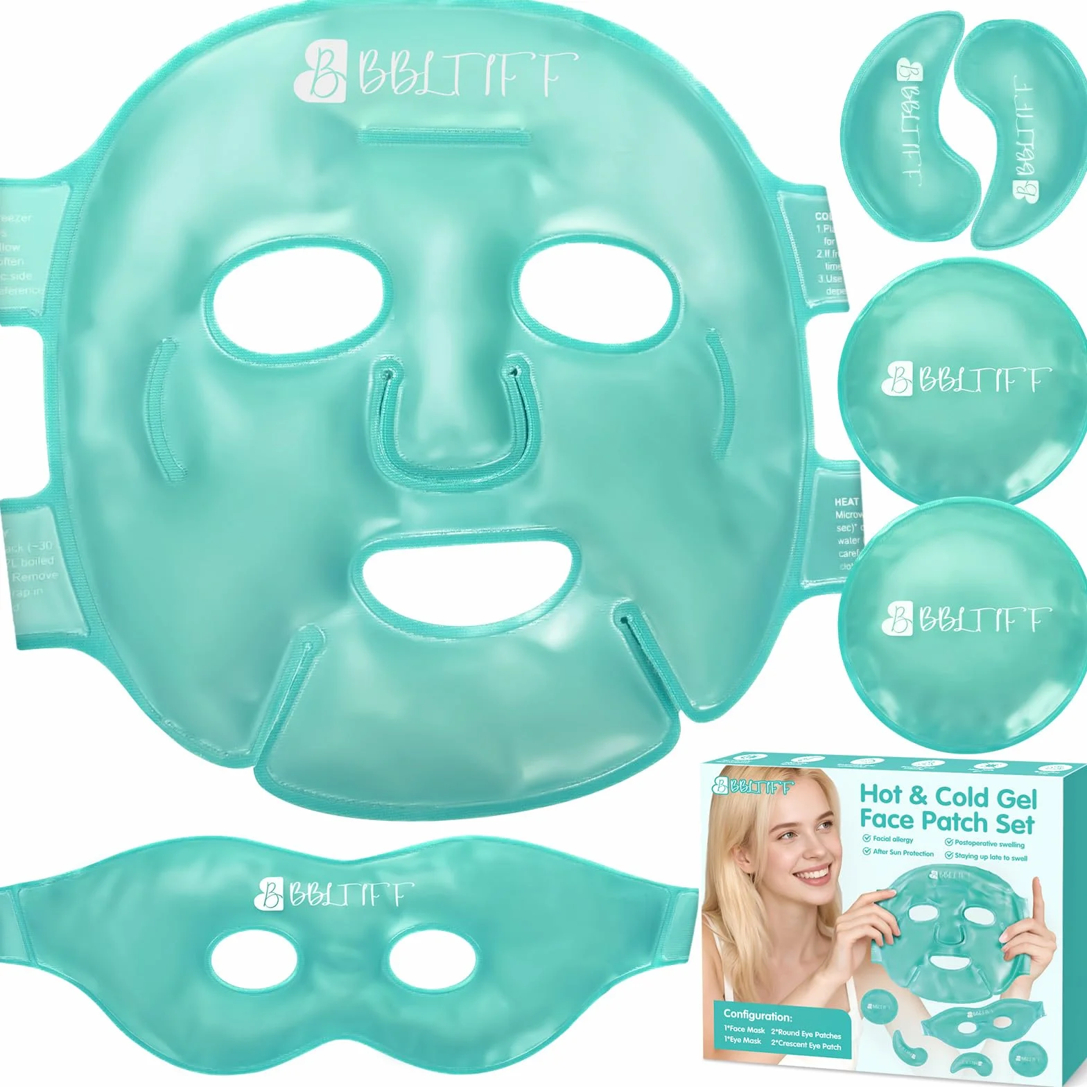 Antifaz Gel Frío Máscara Ojos Reutilizable para Hinchazón Ojeras Migrañas 6 Piezas